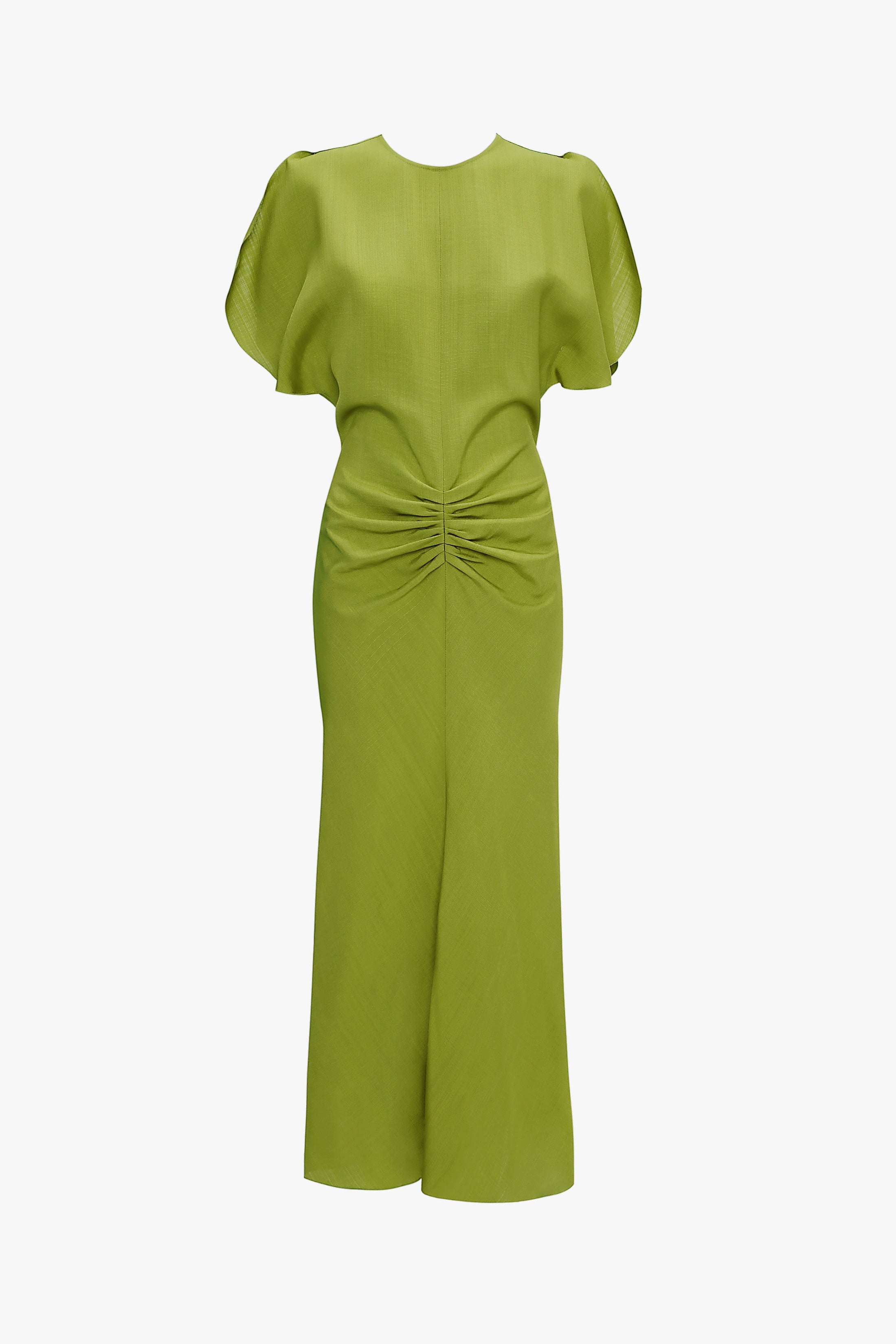 Gathered Waist Midi Dress In Parrot Green - 1