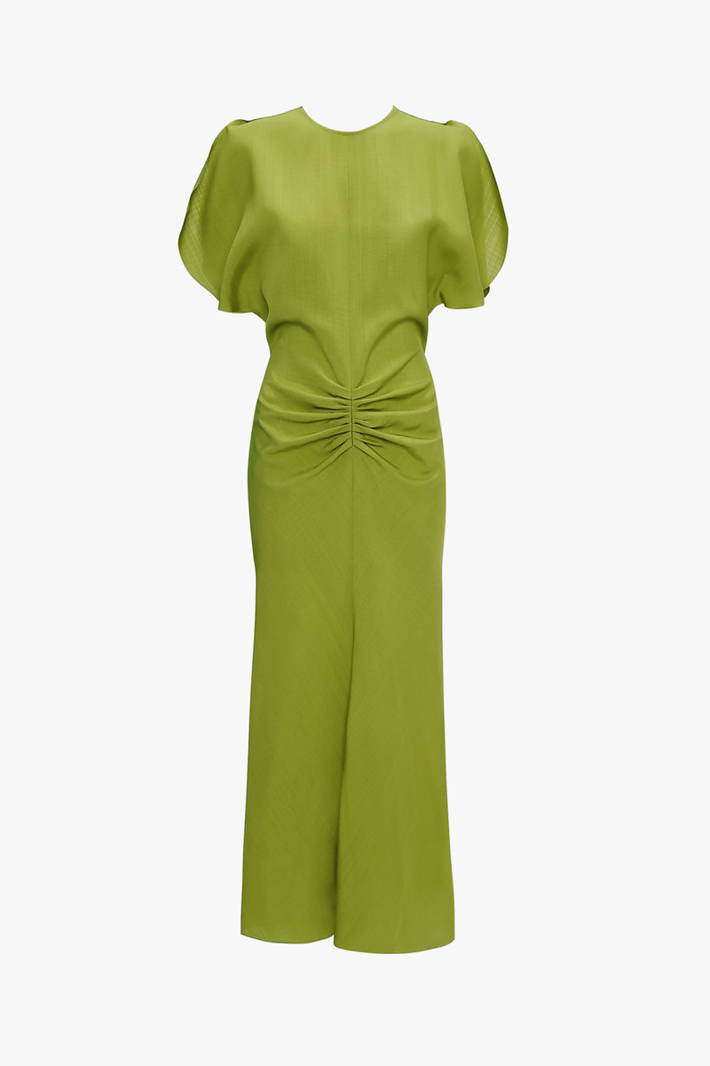 slim fit dress slacks World of Crow Basil Green Gathered Midi Dress at Nordstrom, Size Small main image 1