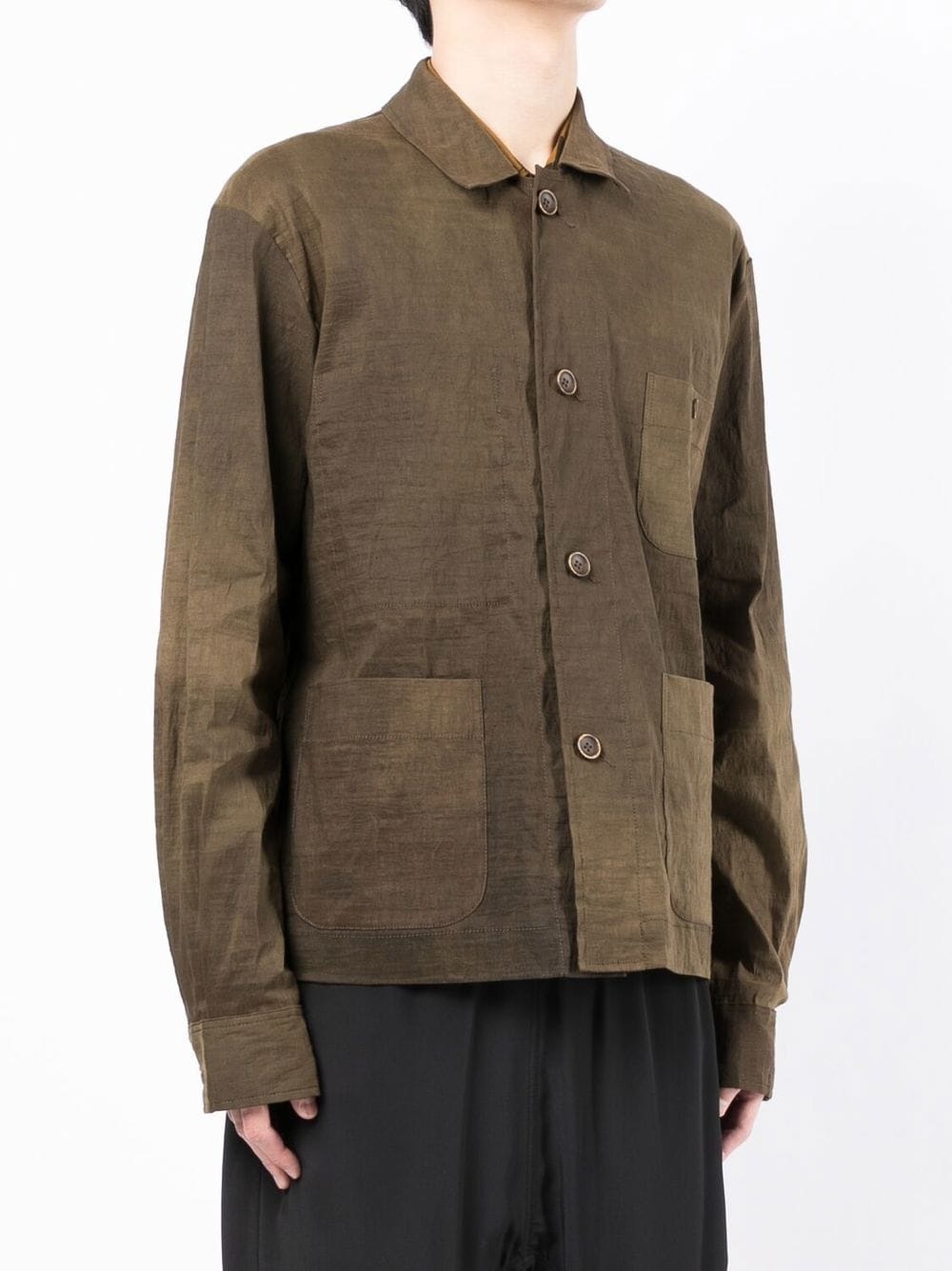 single-breasted linen shirt jacket - 3