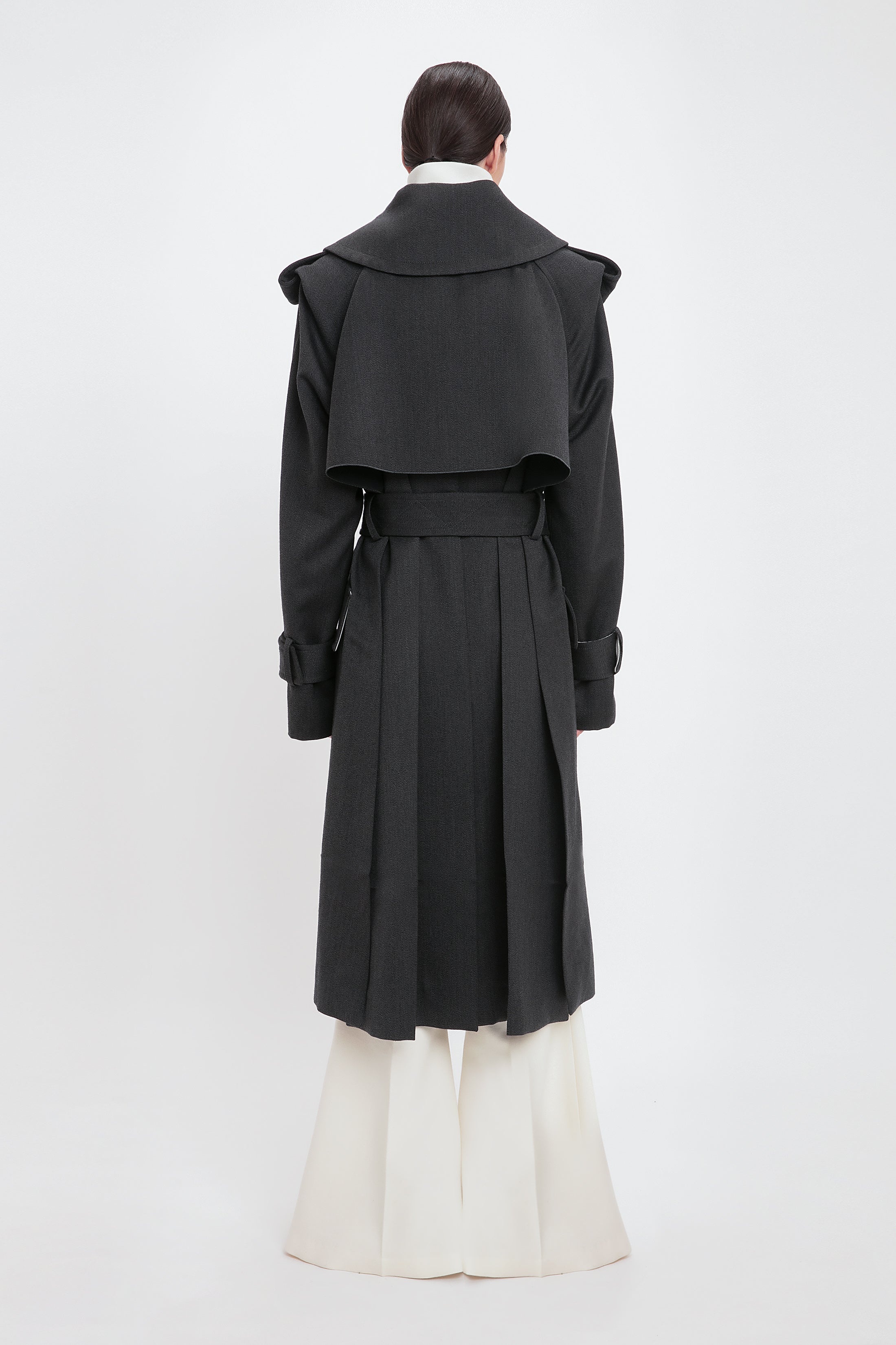 Belted Wool Trench Coat In Charcoal - 4