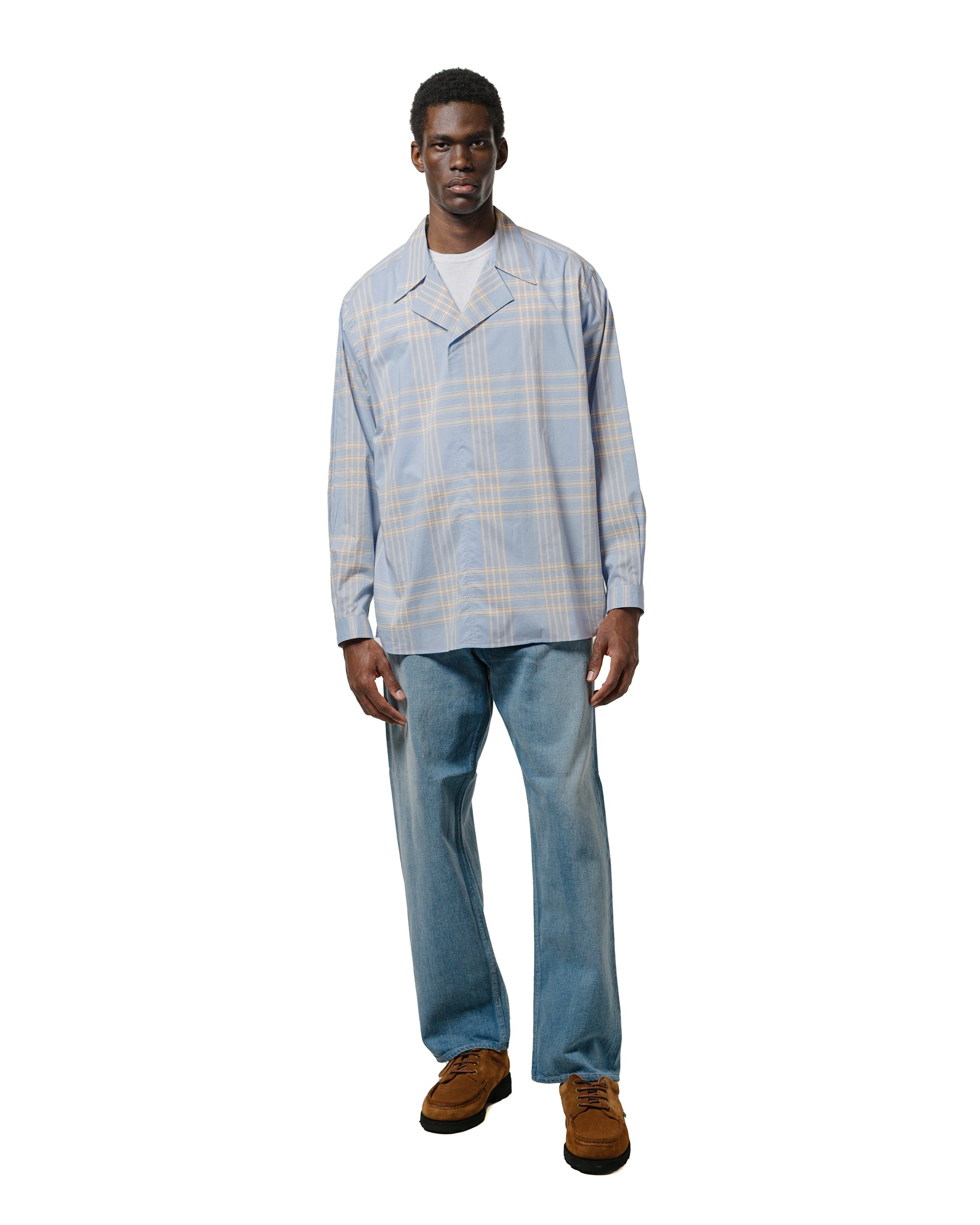 Selvedge Faded Light Denim Wide Pants Light Indigo - 4