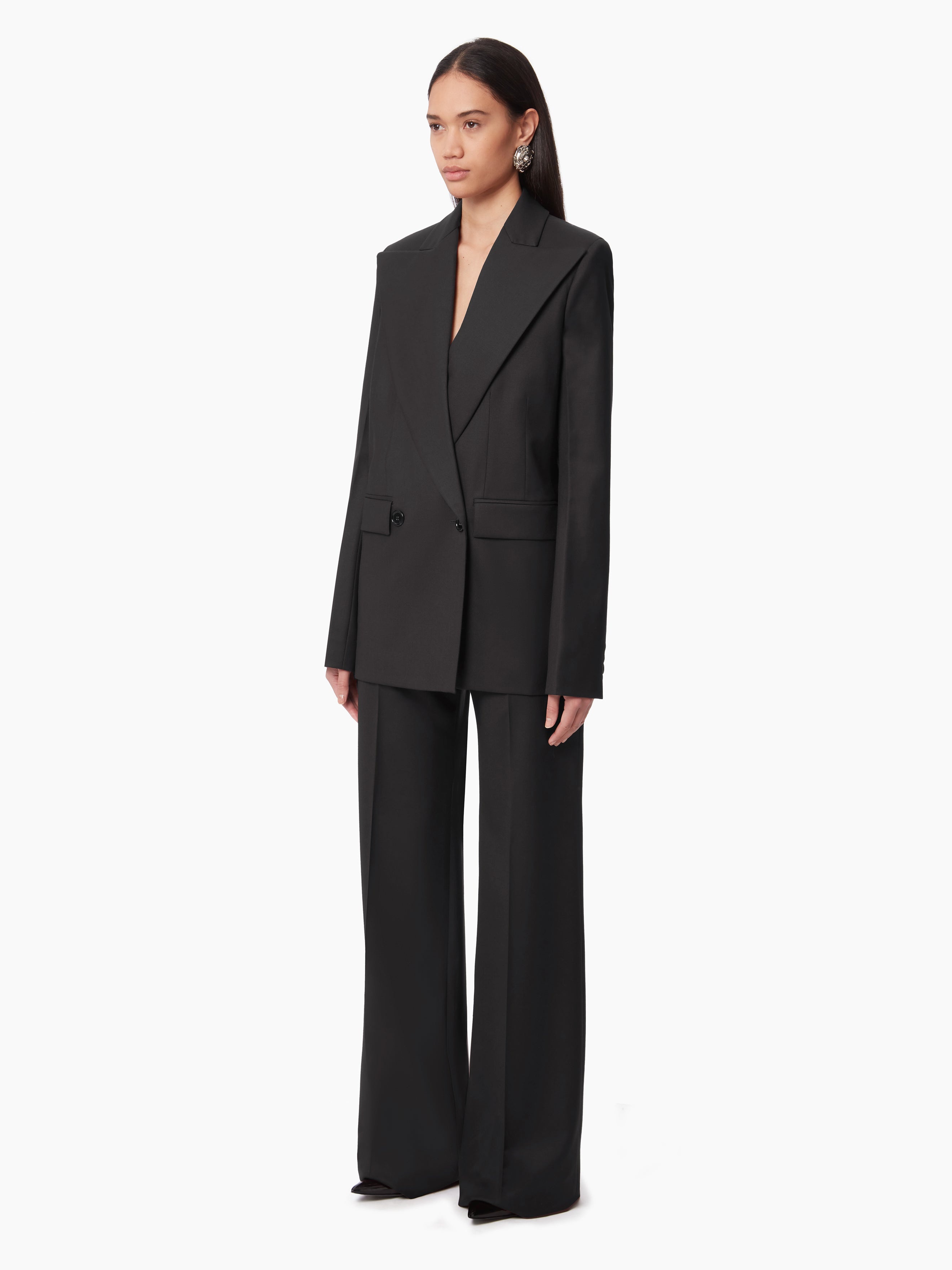 WIDE LEG WOOL GABARDINE PANTS - 2