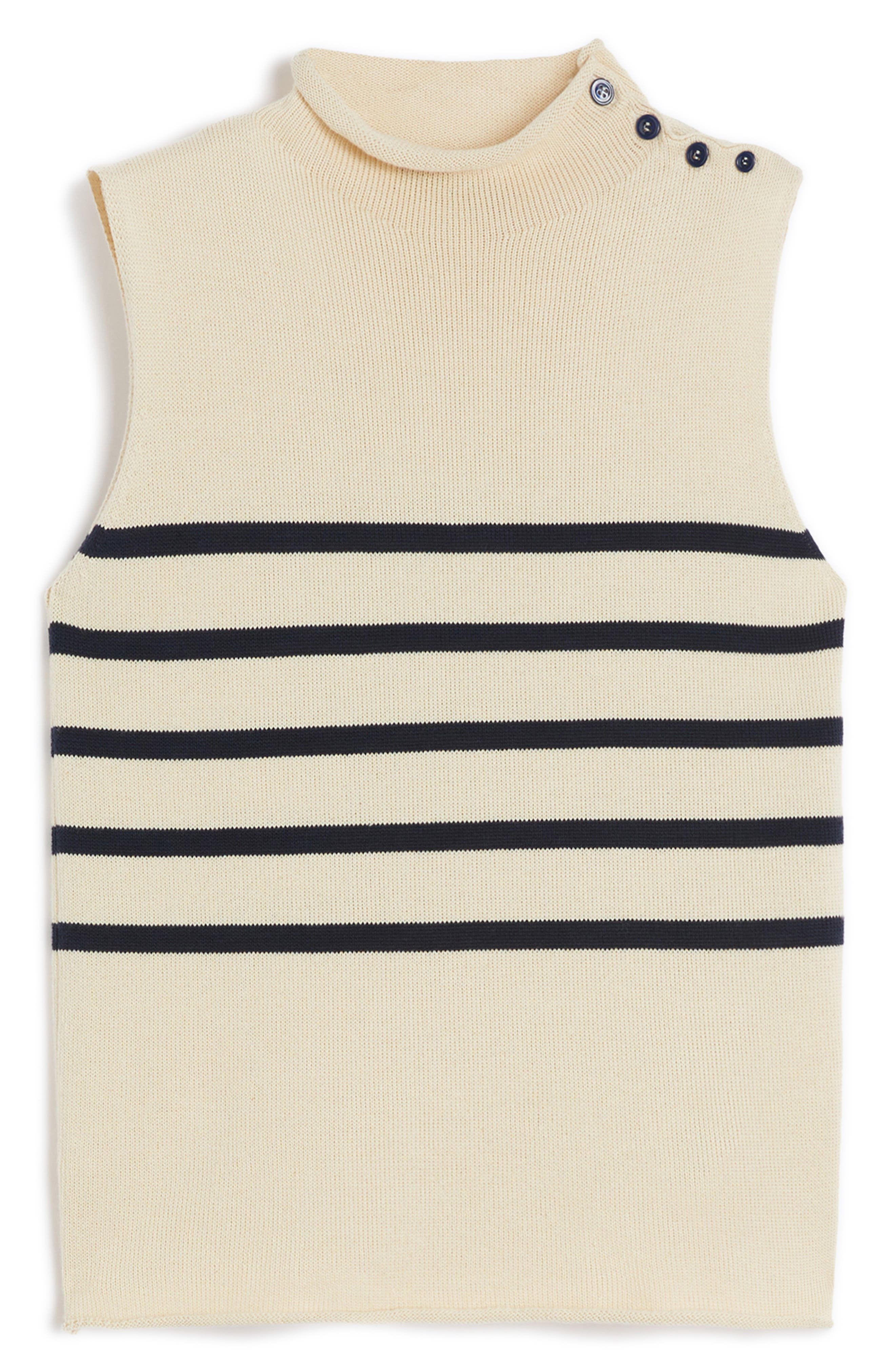 Weekend Max Mara Trofeo Placed Stripe Sleevless Cotton Sweater in Ivory at Nordstrom - 3