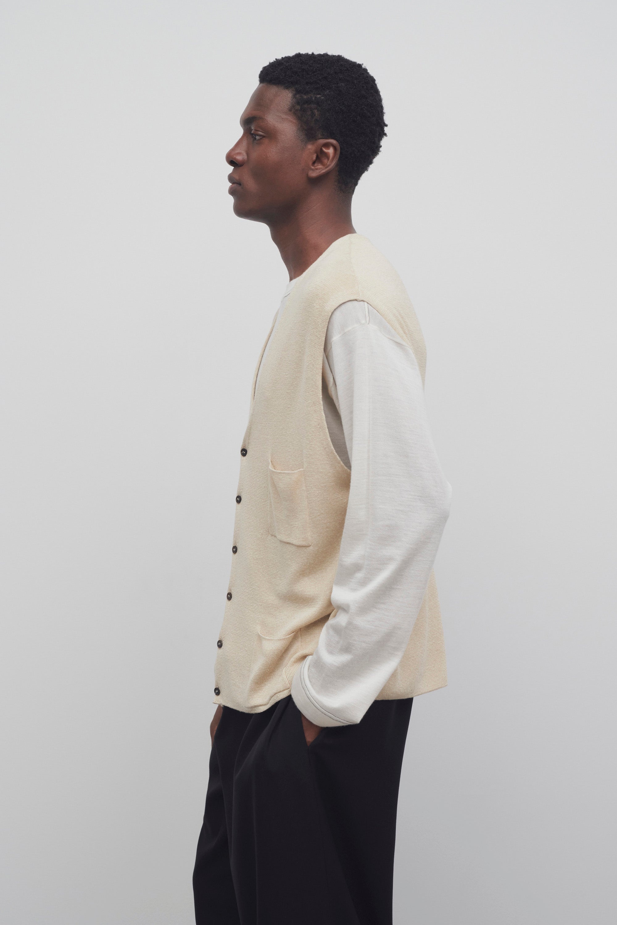 Tarik Vest in Linen and Silk - 4