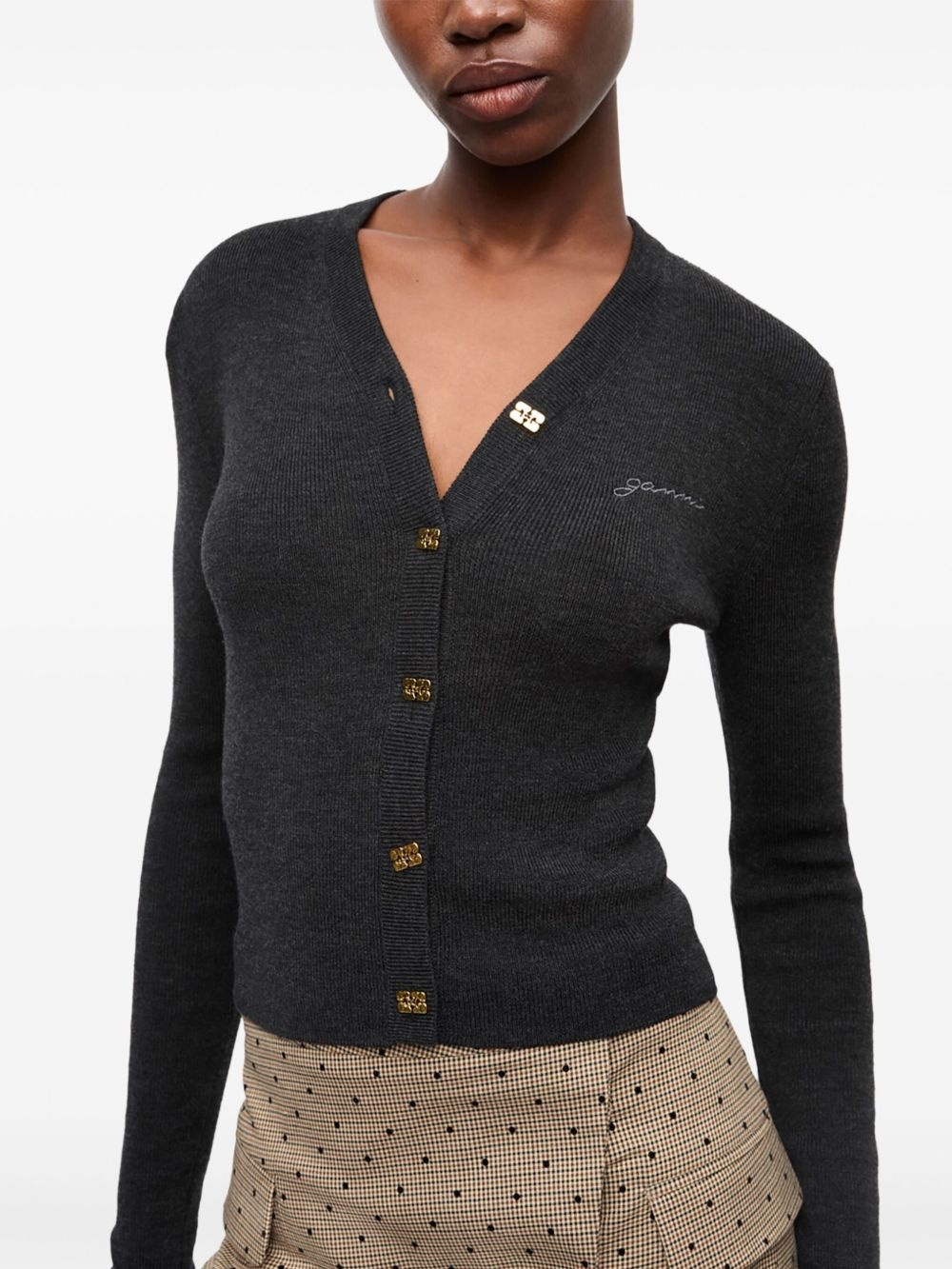 logo-embroidered cardigan - 3