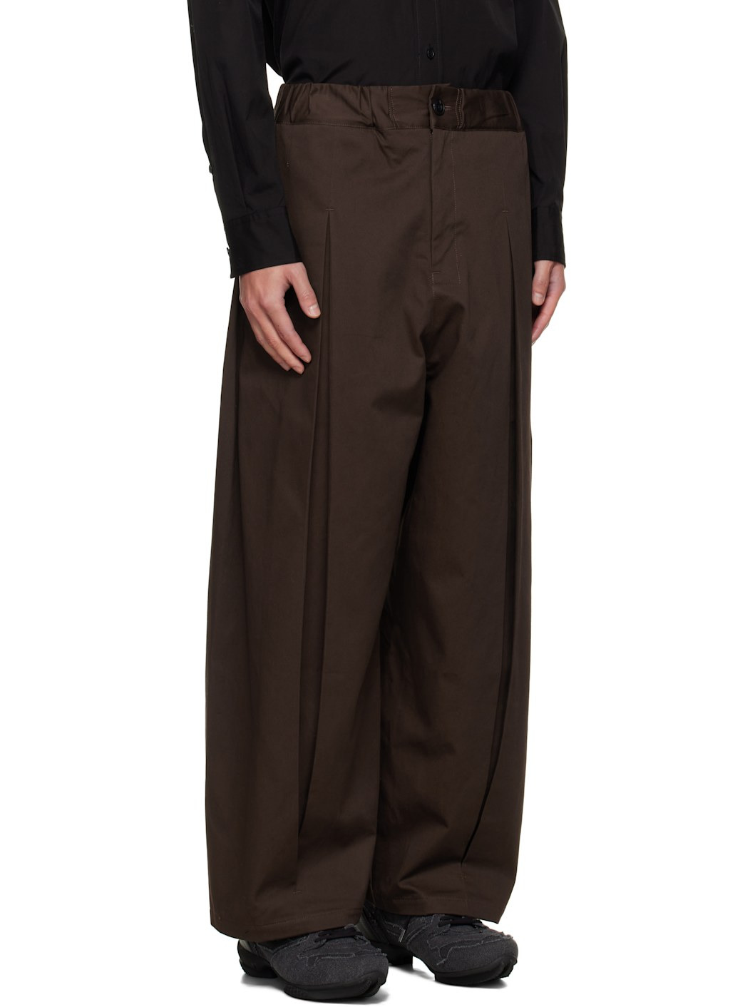 Brown Box Pleat Trousers - 2