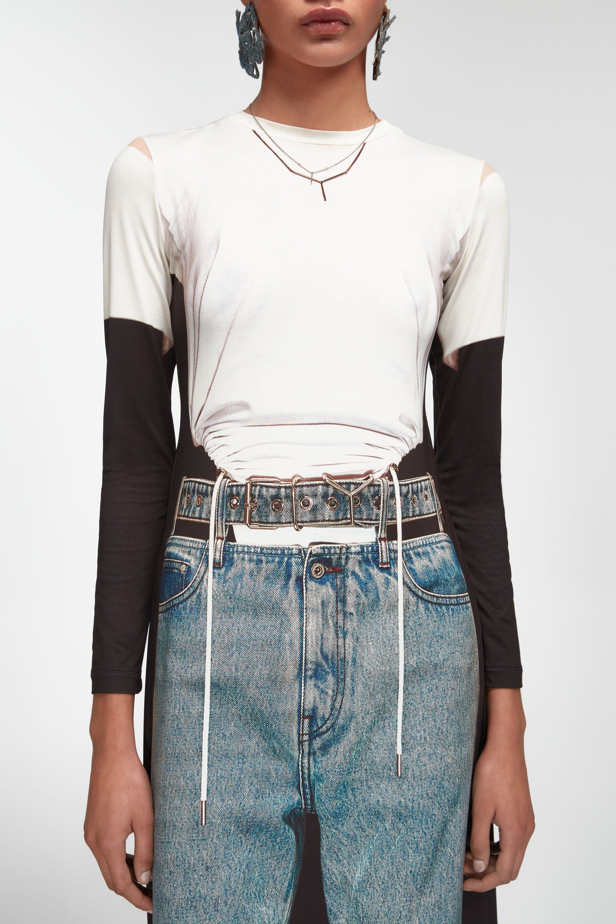 Trompe L'Oeil Y Belt Denim Maxi Dress - 6