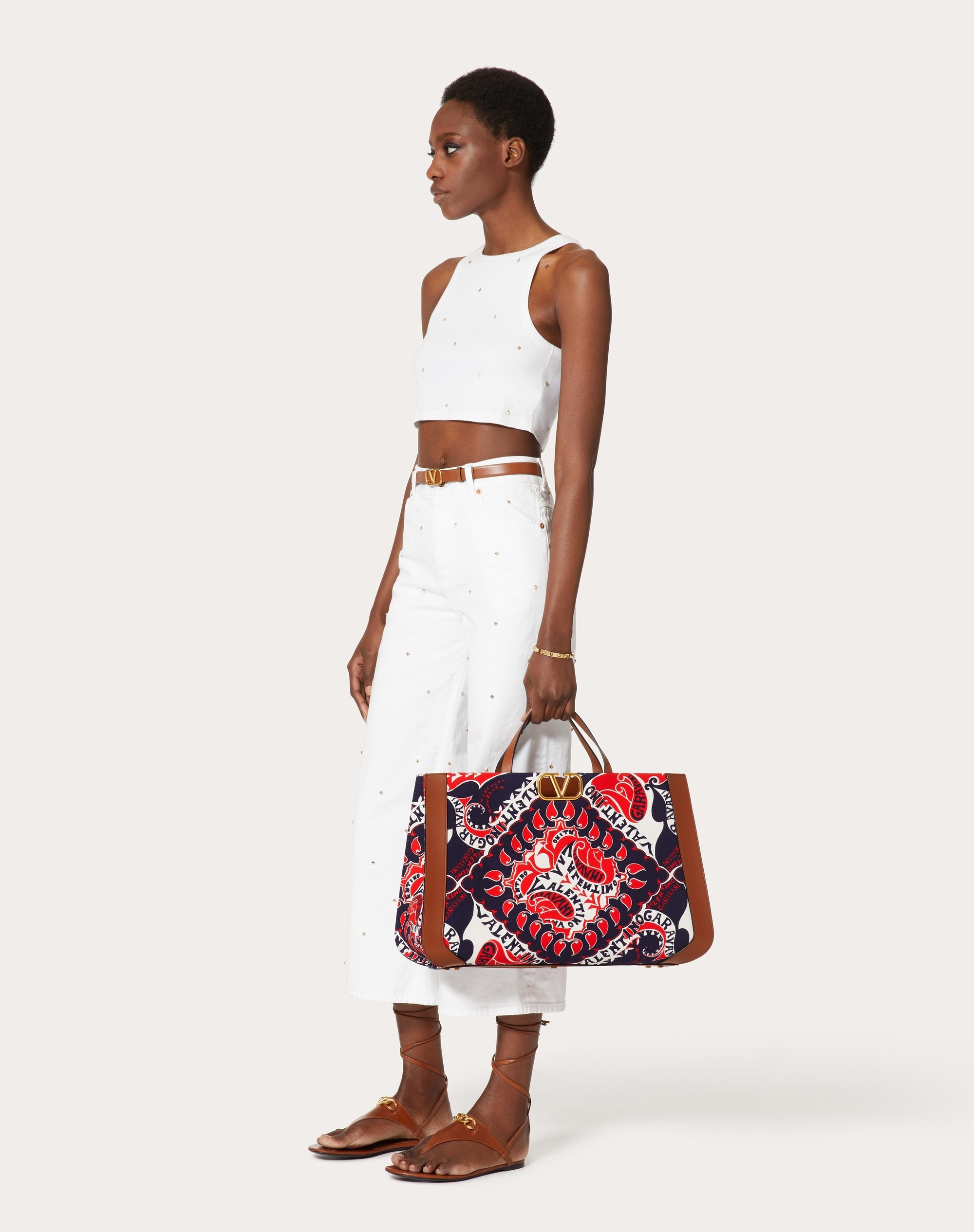 VLOGO SIGNATURE CANVAS HANDBAG WITH ARCHIVE MANIFESTO BANDANA PRINT - 6