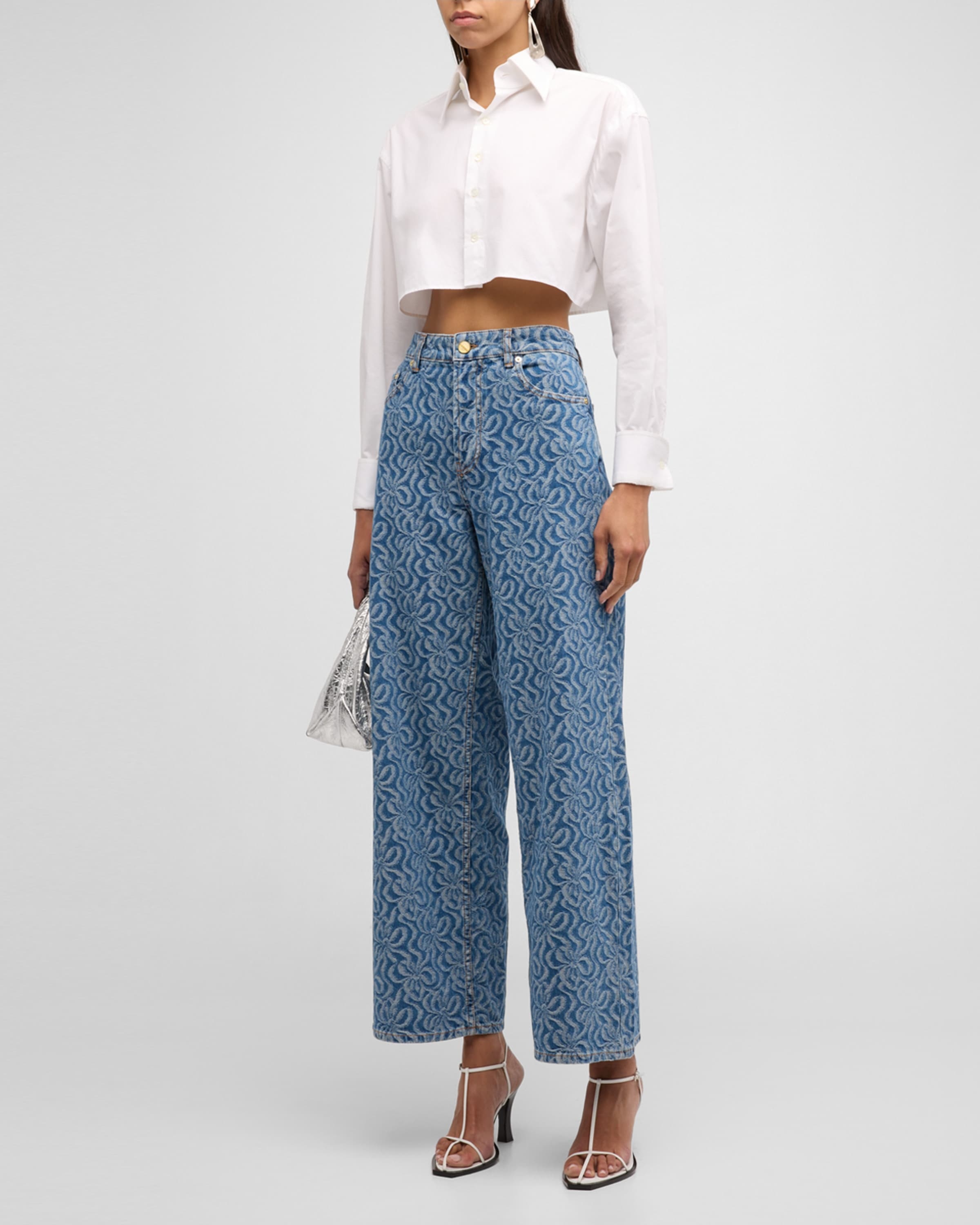 Blue Jacquard Denim Wide Pants