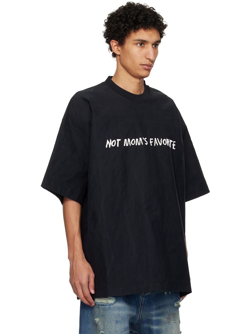 Black Metalized Wrinkled 'Not Mom's Favorite' T-shirt - 2