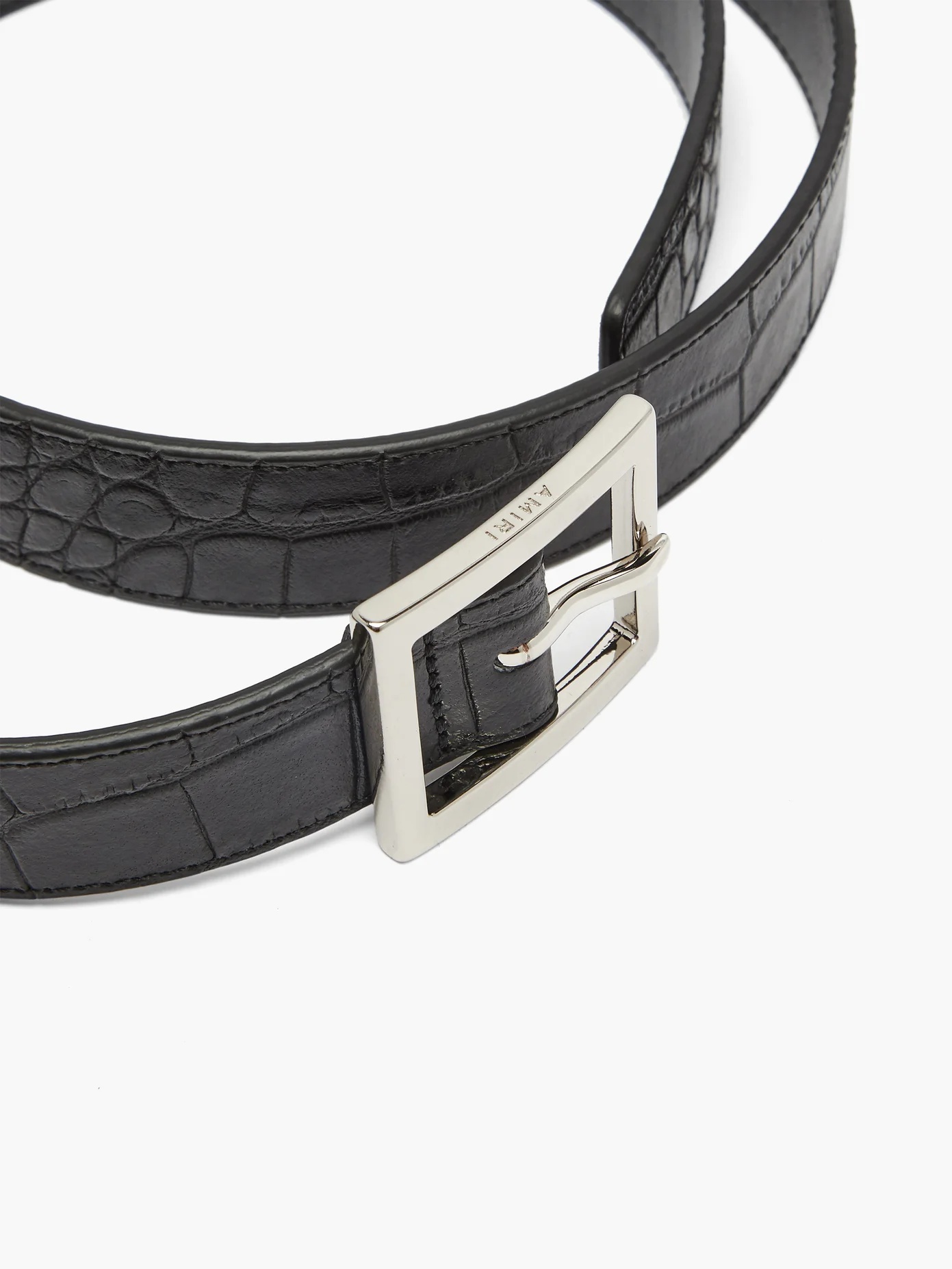 Crocodile-embossed leather belt - 4