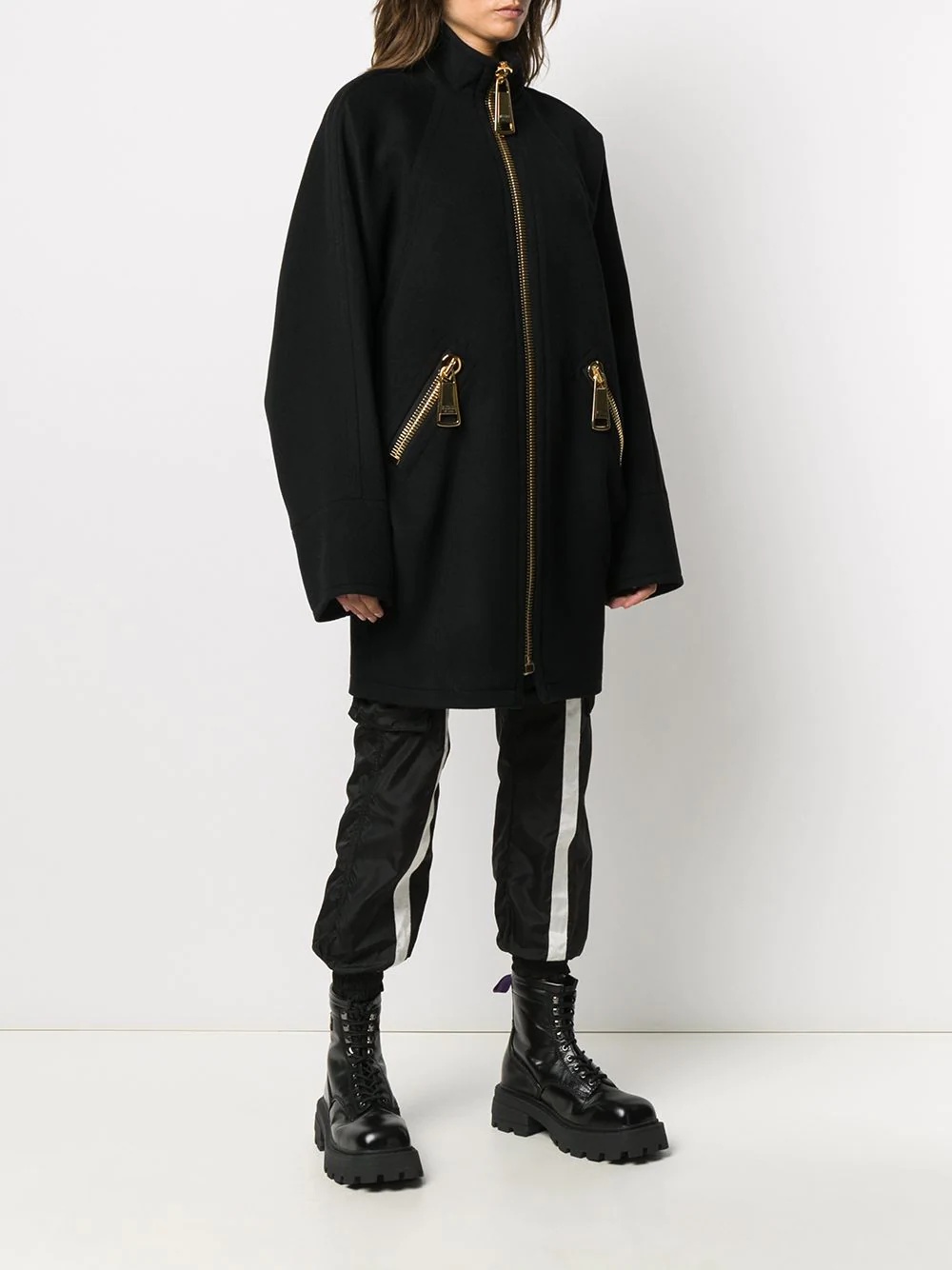 zip-front high-neck coat - 3