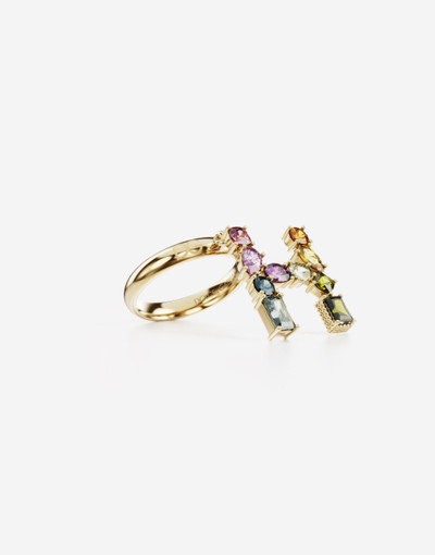 Dolce & Gabbana Rainbow alphabet H ring in yellow gold with multicolor fine gems outlook