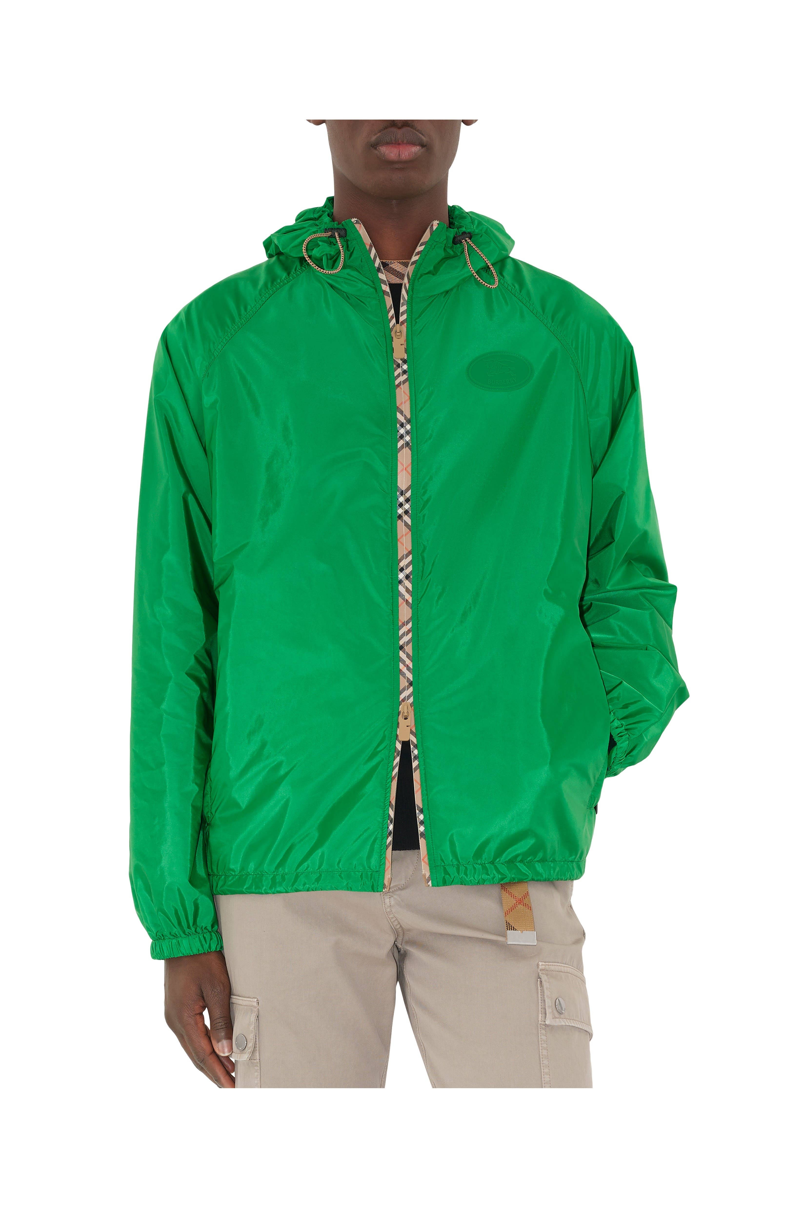 burberry Check Trim Nylon Hooded Jacket in Caterpillar Green at Nordstrom - 2