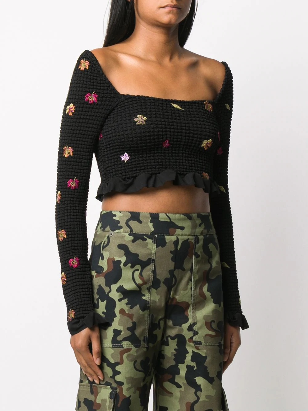 embroidered-leaves cropped top - 3