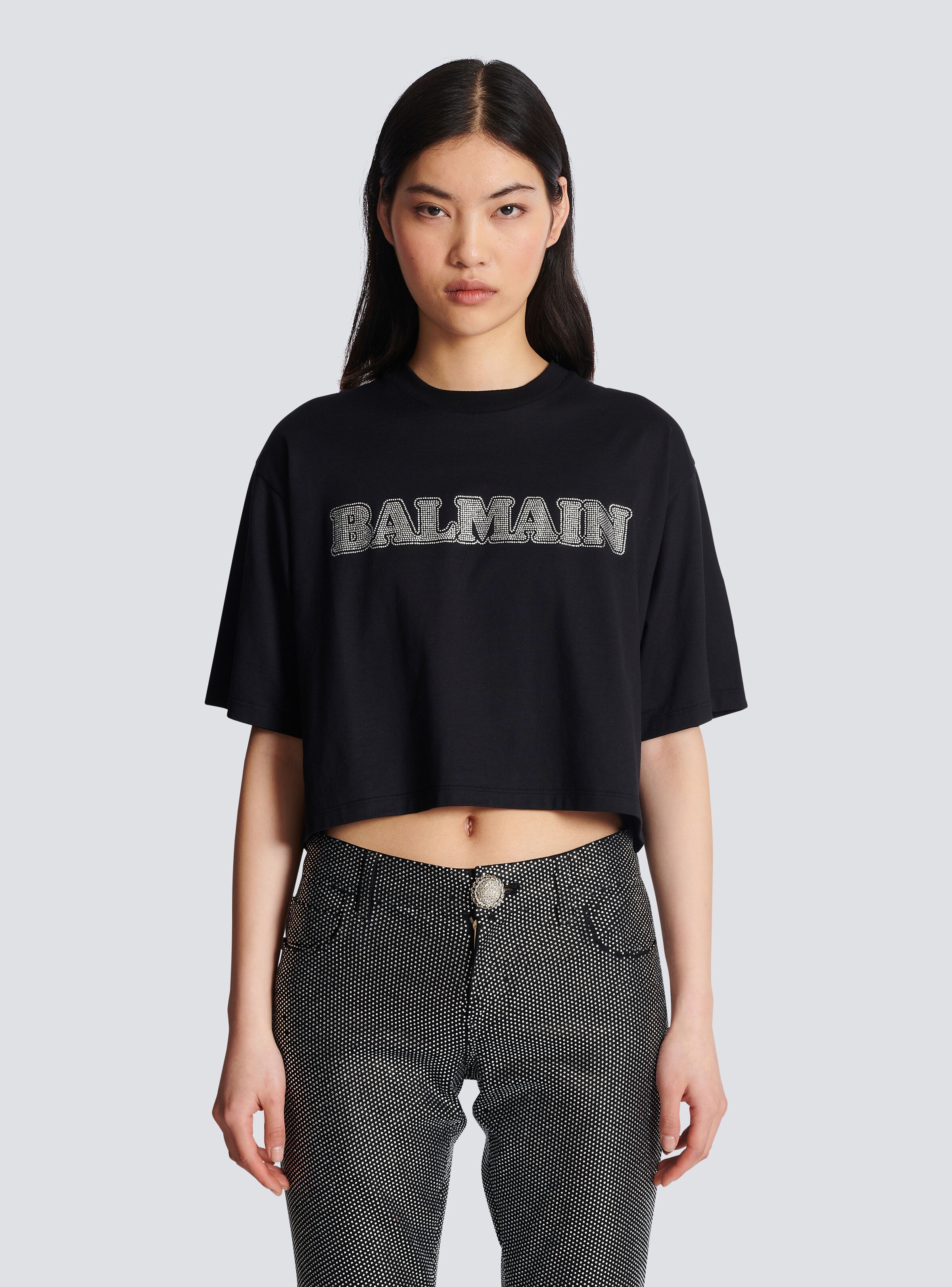 Cropped rhinestone Balmain T-shirt - 5