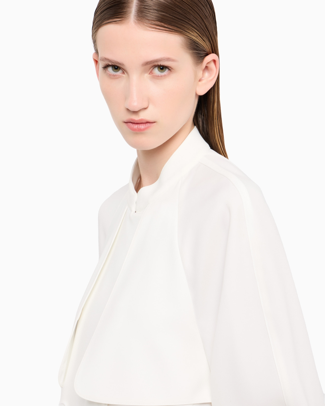 Double-breasted jacket in technical cady with a guru collar - 5