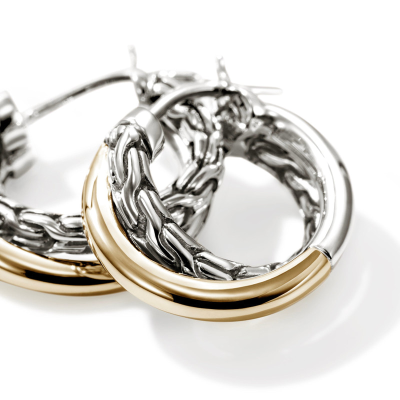JOHN HARDY JH Essential Crossover Hoop Earring, Gold, Sterling Silver, 15MM outlook