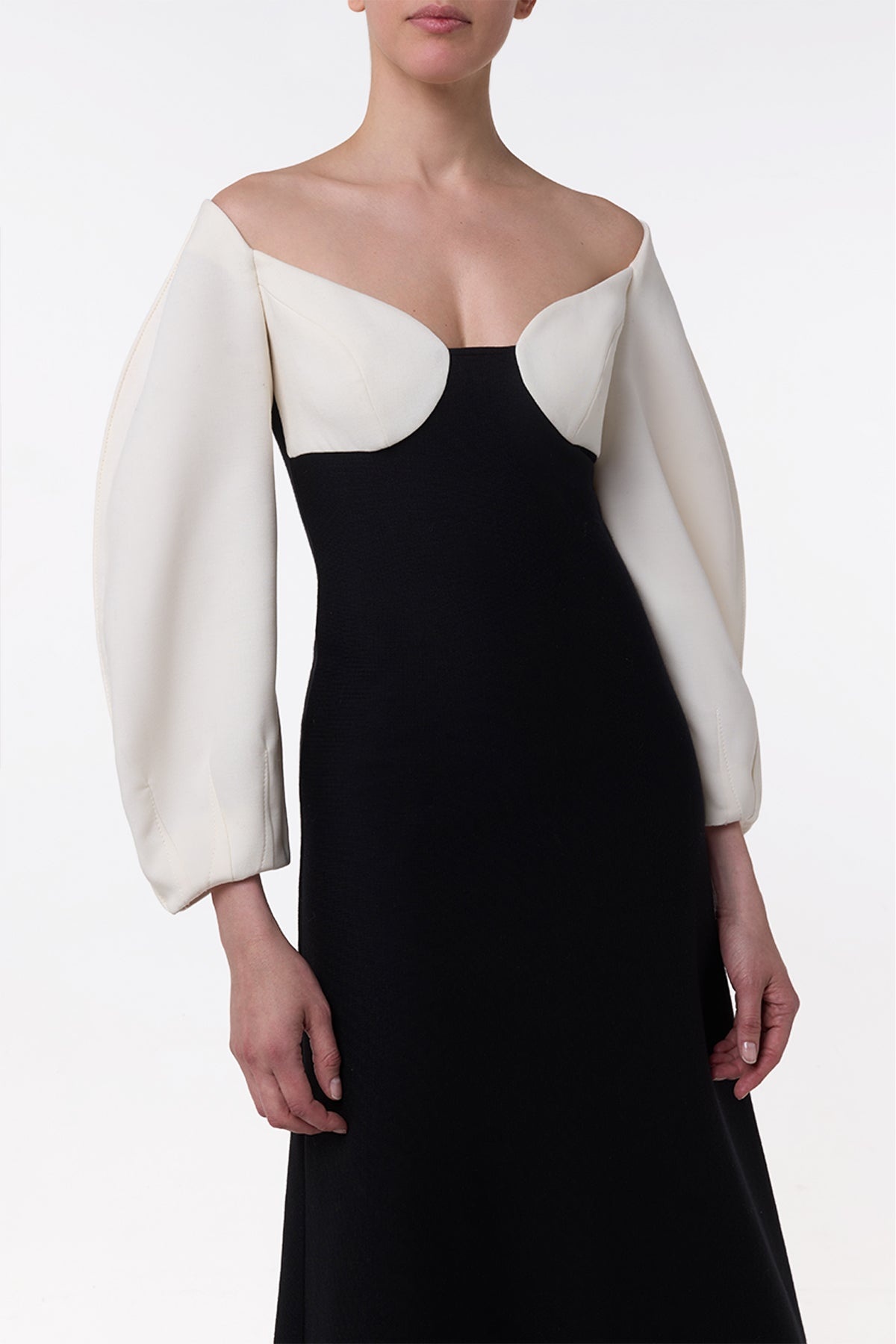 Dee Maxi Dress in Ivory & Black Wool Crepe - 5