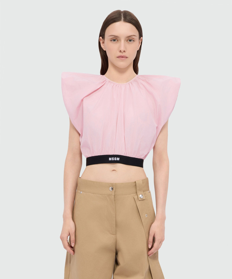 MSGM Pink cropped taffeta blouse outlook