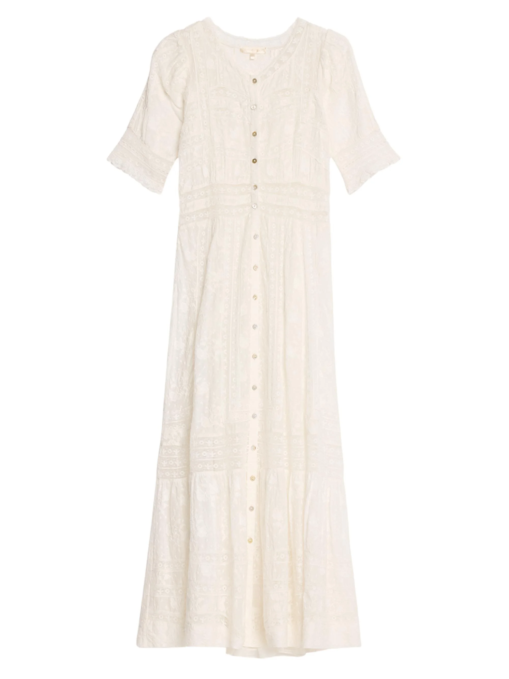Women's Minka Lace-Trim Cotton Midi-Dress - True White - 1