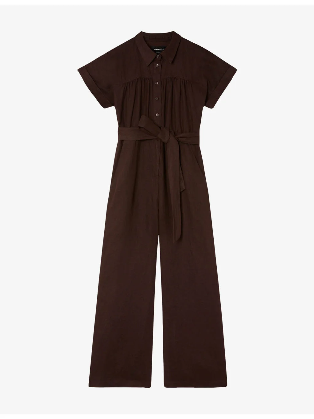 Collared Short-Sleeve Utility Linen Jumpsuit - 1