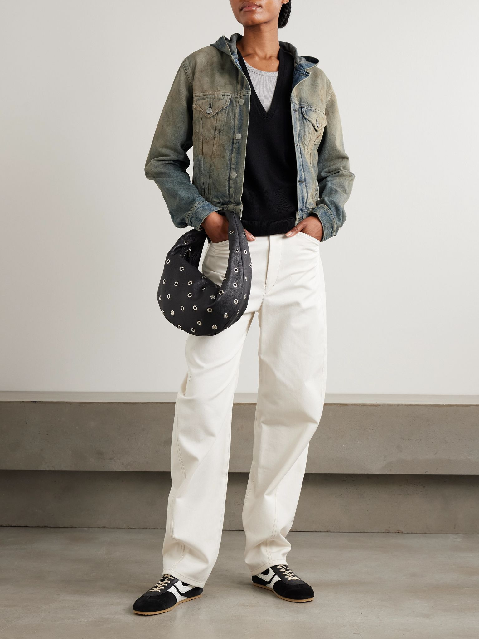 Hooded distressed organic denim jacket Light denim - 2