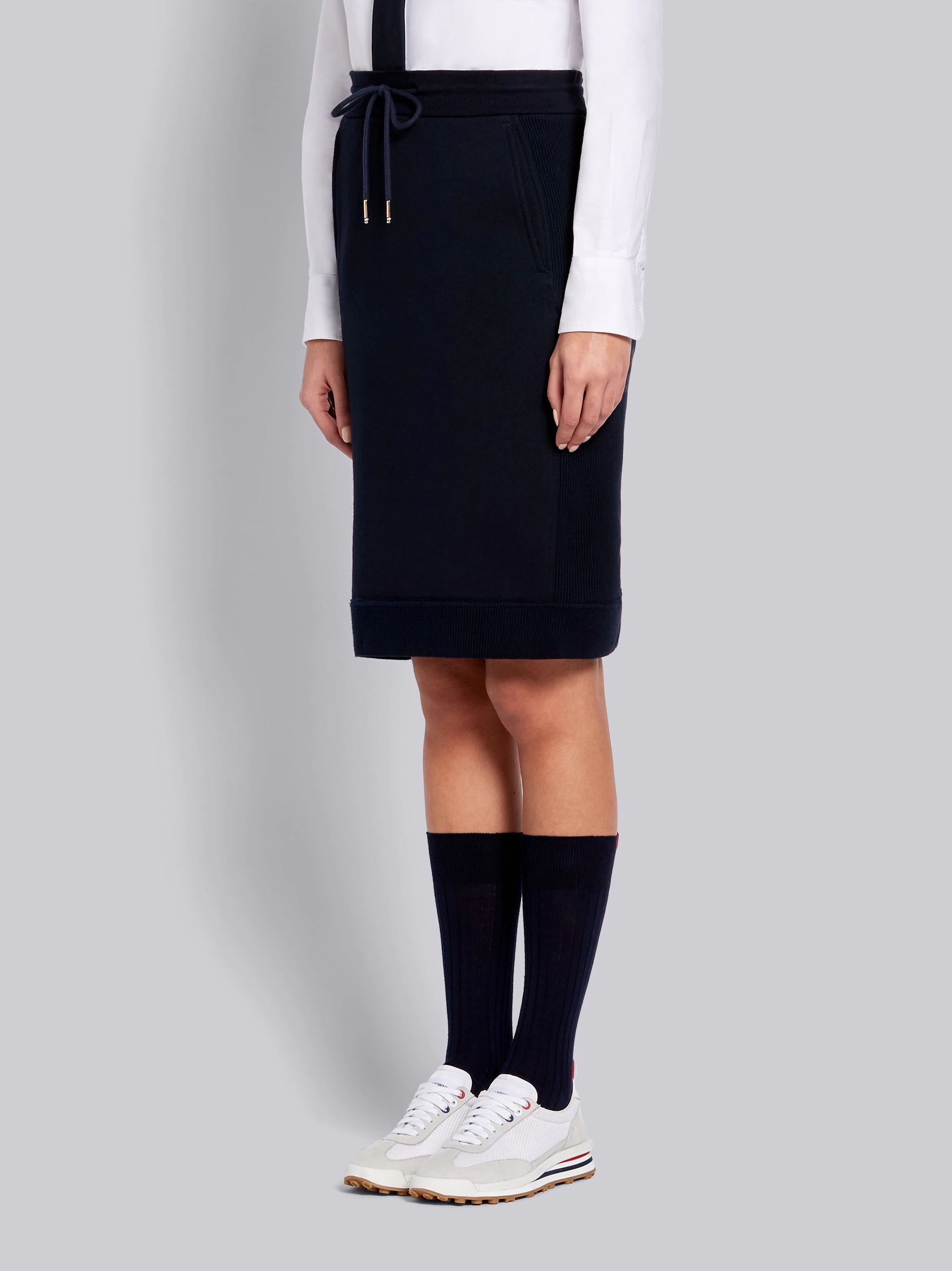 Navy Classic Loopback Tonal 4-Bar Sack Skirt - 2