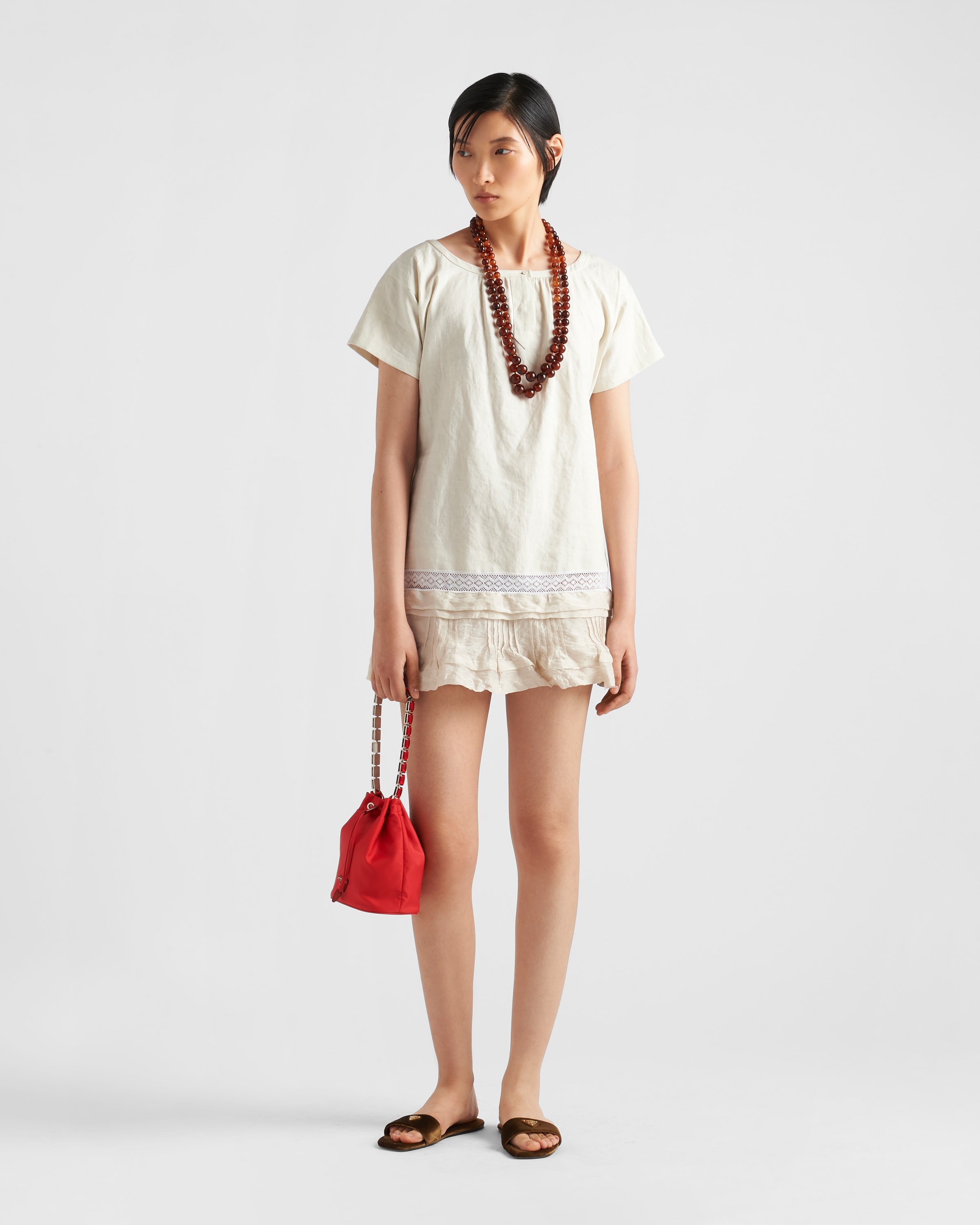 Embroidered antiqued silk and linen mini-dress - 2