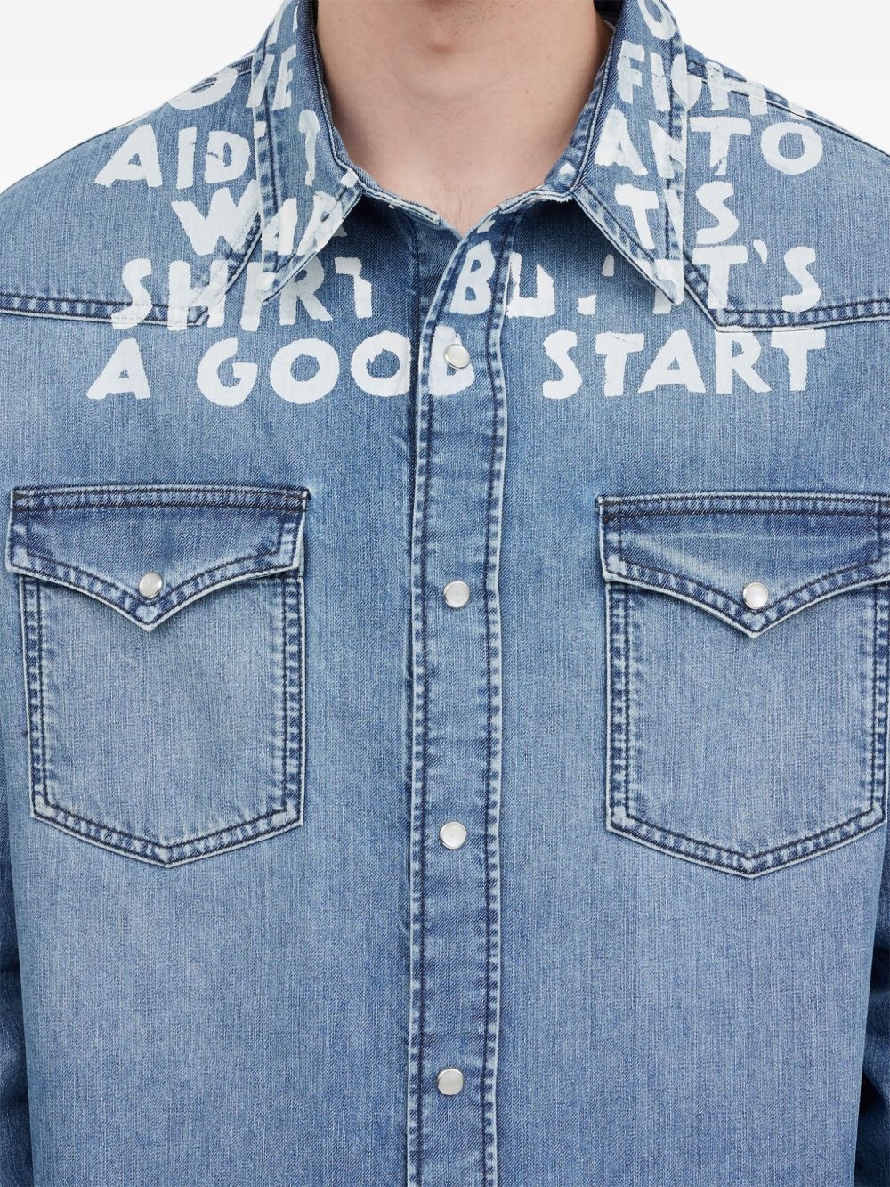 slogan-print denim shirt - 7