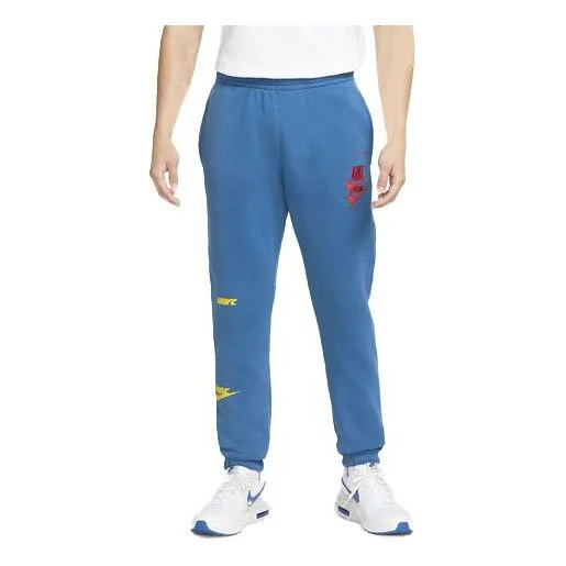 Men's Nike Alphabet Logo Printing Drawstring Lacing Bundle Feet Sports Pants/Trousers/Joggers Blue D - 1