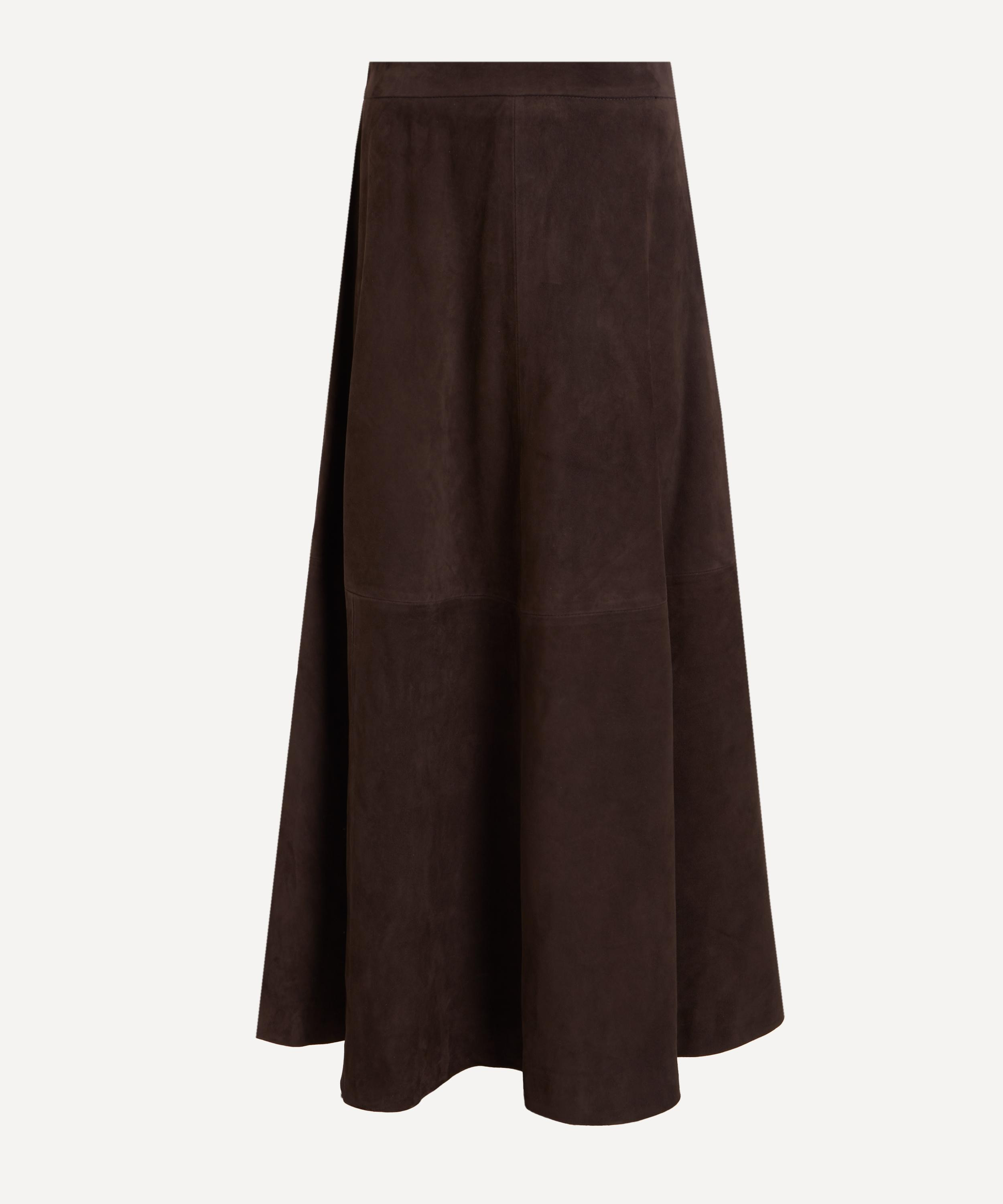 Dark Chocolate A-Line Suede Skirt - 1