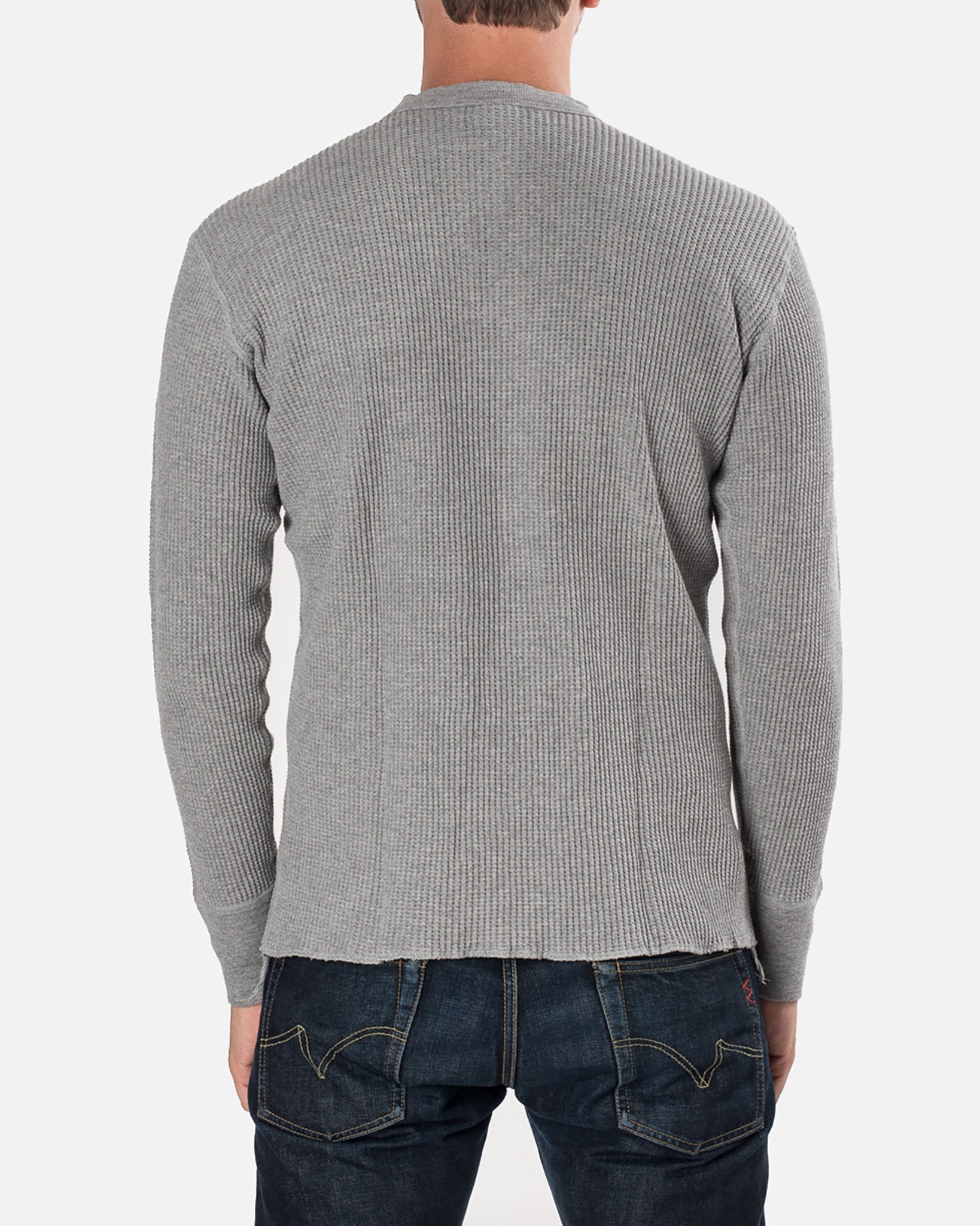IHTL-1213-GRY Waffle Knit Long Sleeved Thermal Henley - Grey - 3
