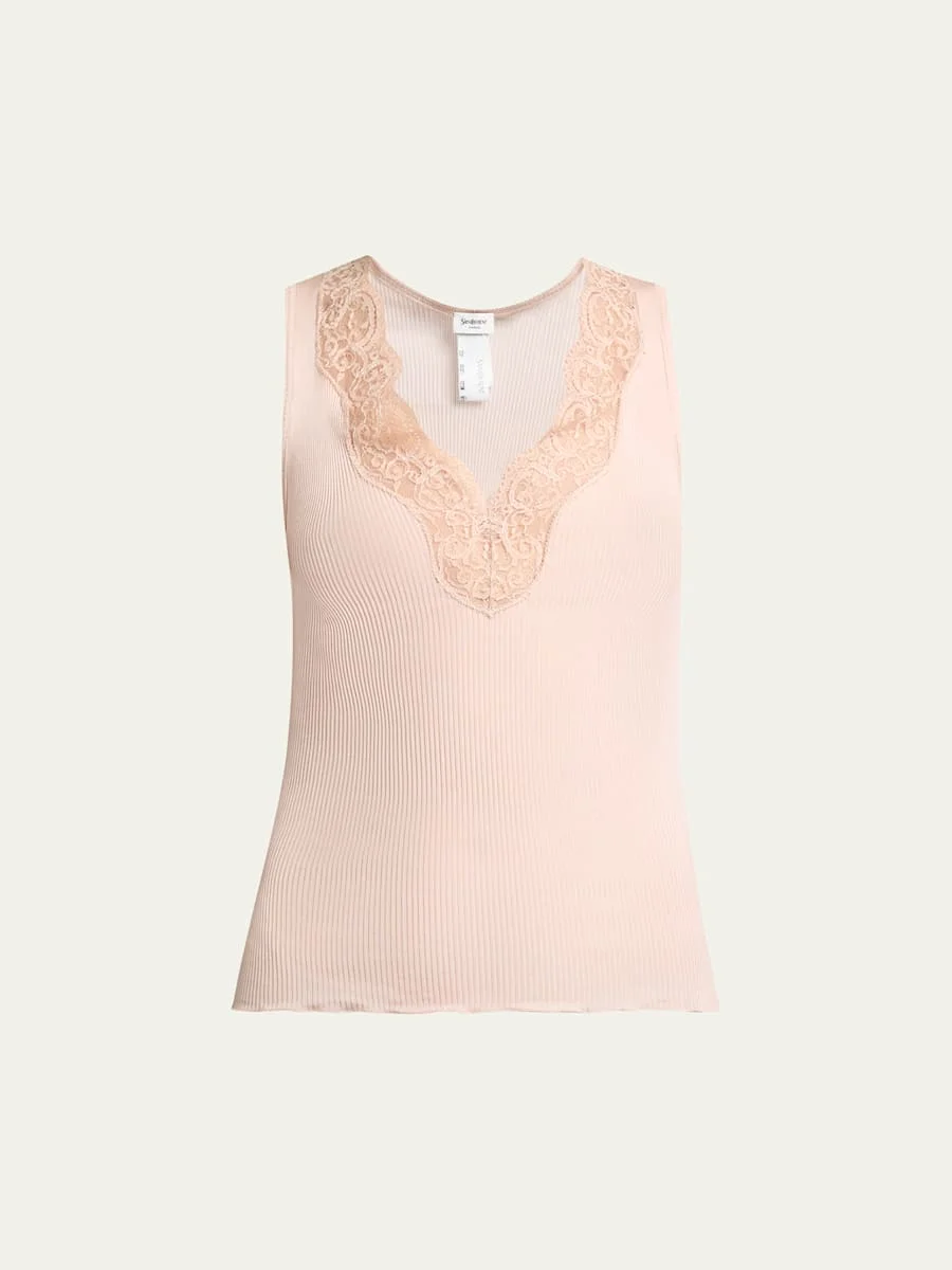 Ribbed Silk Laced Tank Top - 1