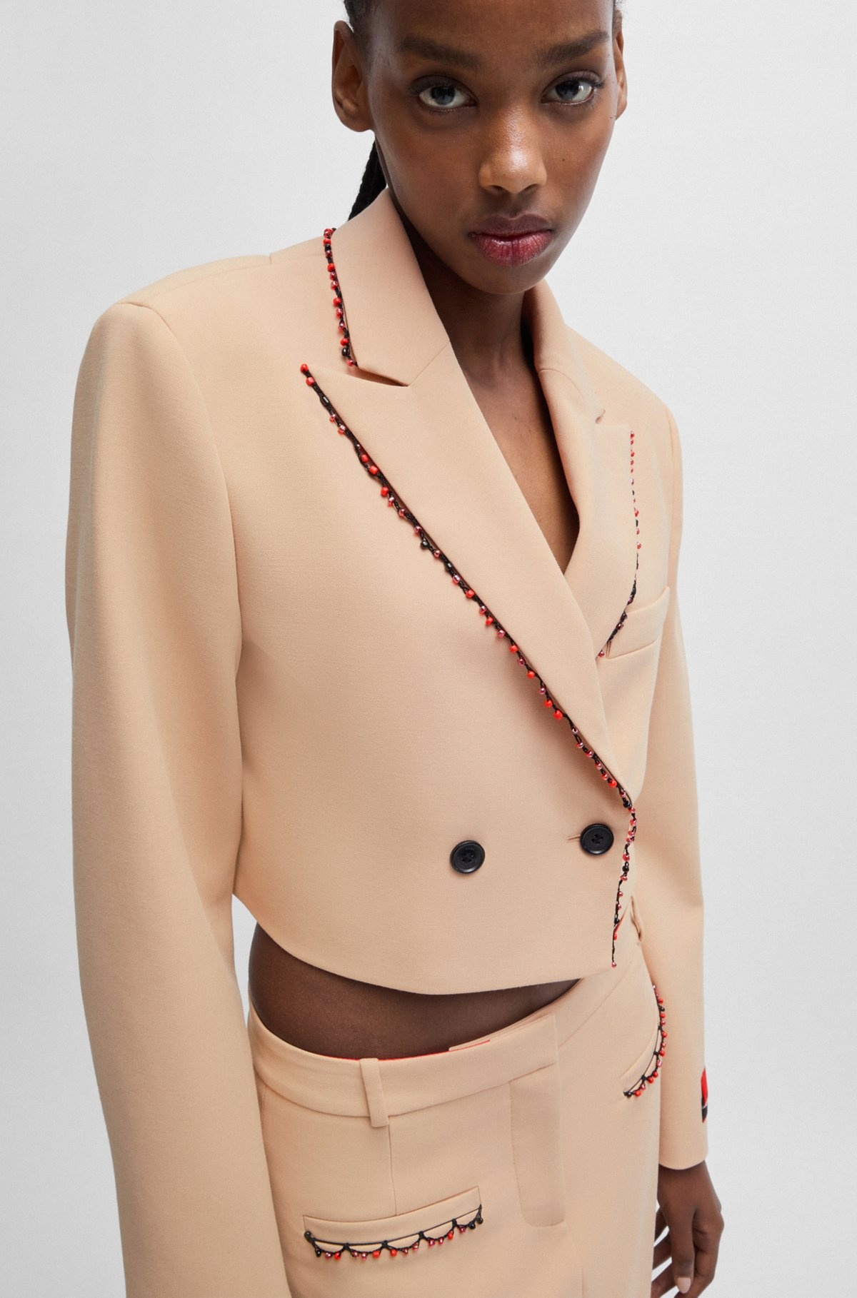 HUGO X LES BENJAMINS REGULAR-FIT CROPPED JACKET WITH BEADED TRIM - 5