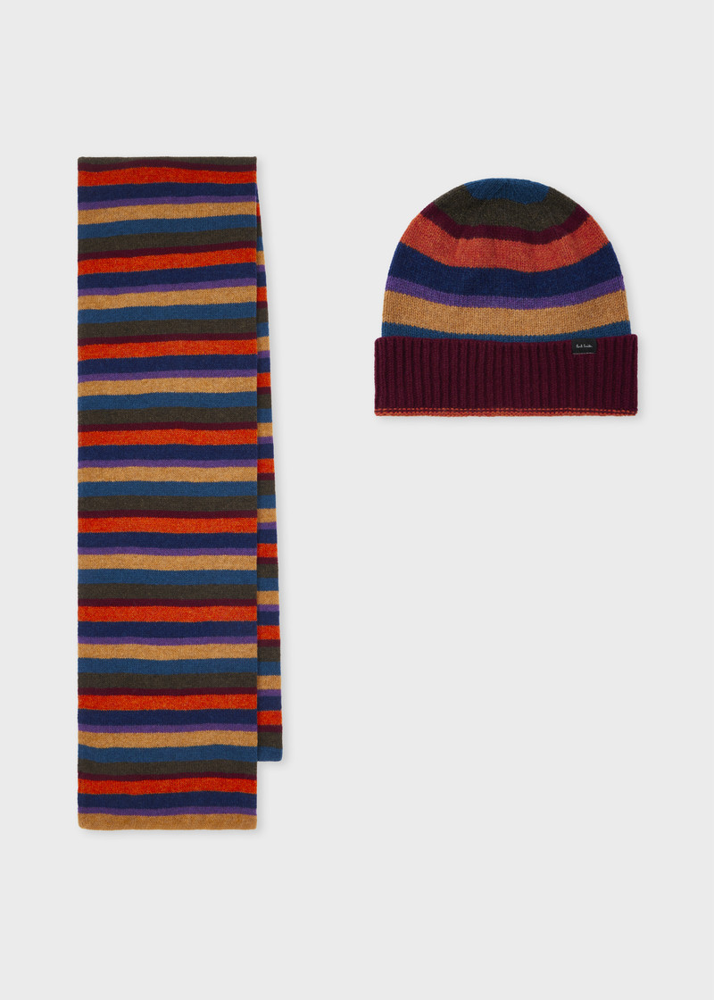 Burgundy 'Seasonal Stripe' Beanie and Scarf Set 1
