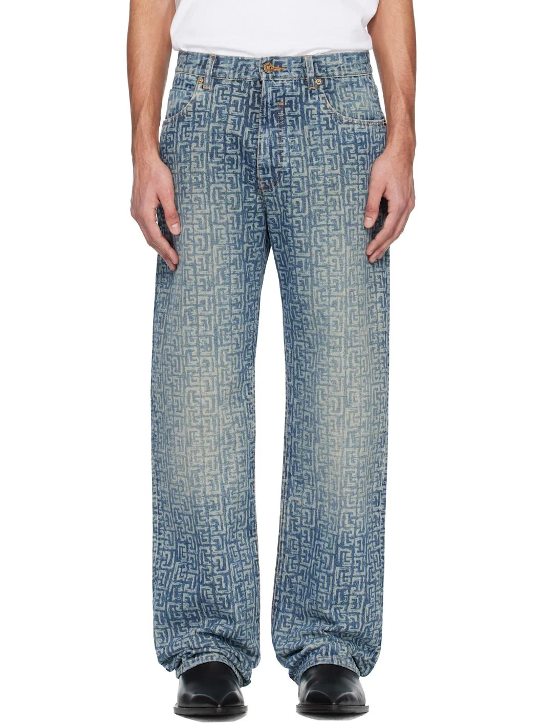 Blue Monogram Laser Loose-Fit Jeans - 1