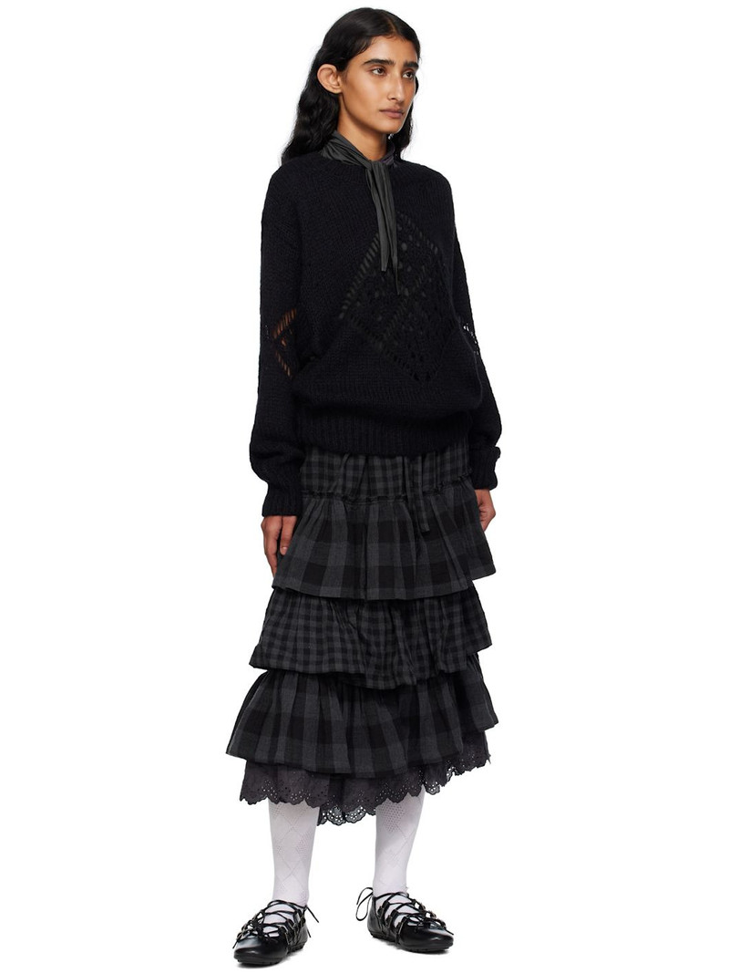 OPEN YY Black Alpaca Argyle Pointelle Sweater outlook