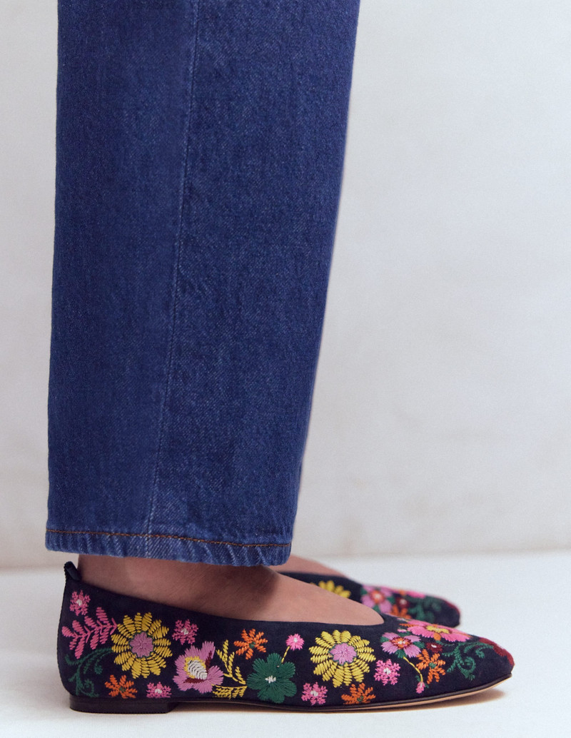 BODEN High Cut Ballet Flats-Navy/Embroidery outlook