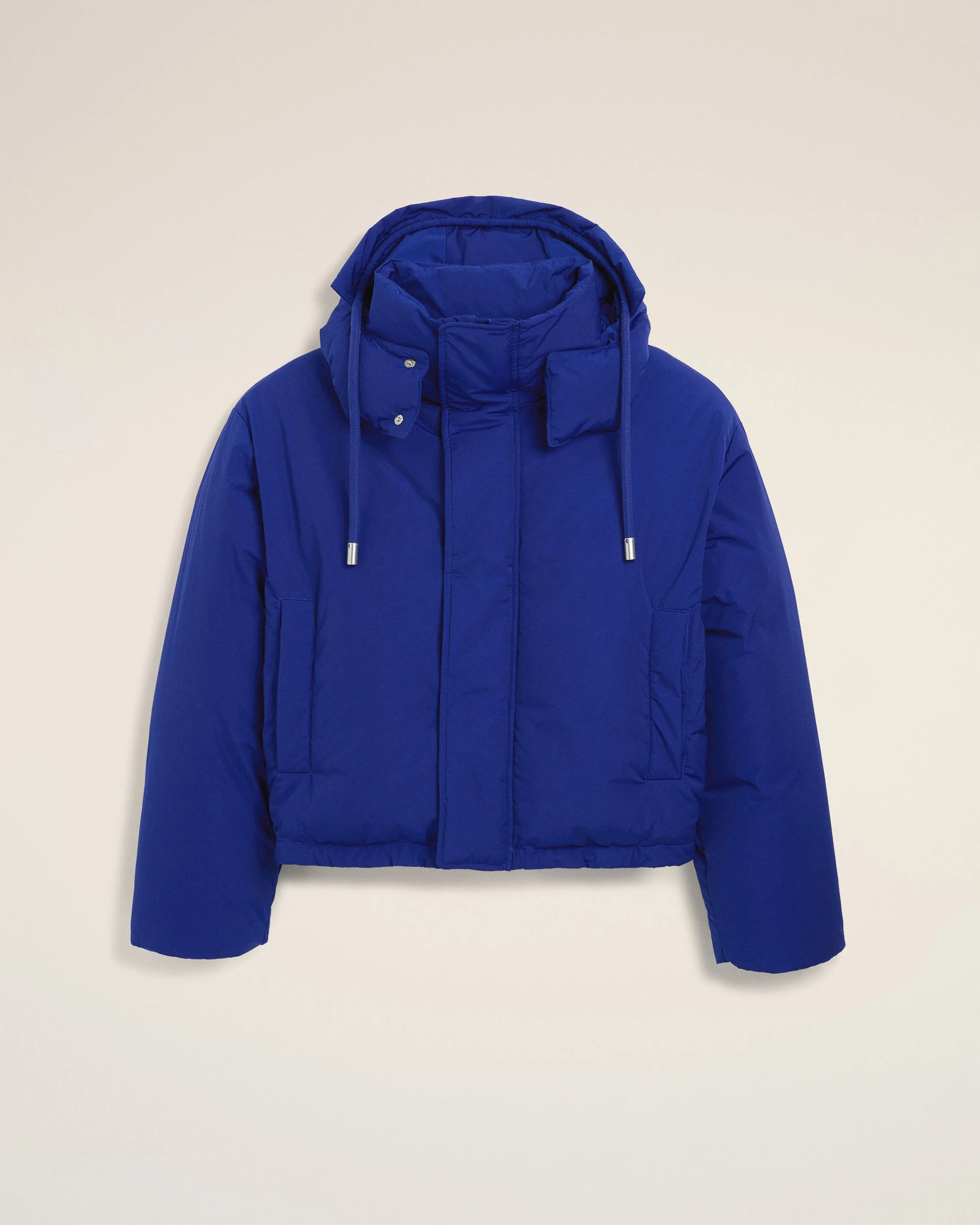 BLUE HOODED NYLON AND COTTON DOWN JACKET WITH AMI DE COEUR - 1