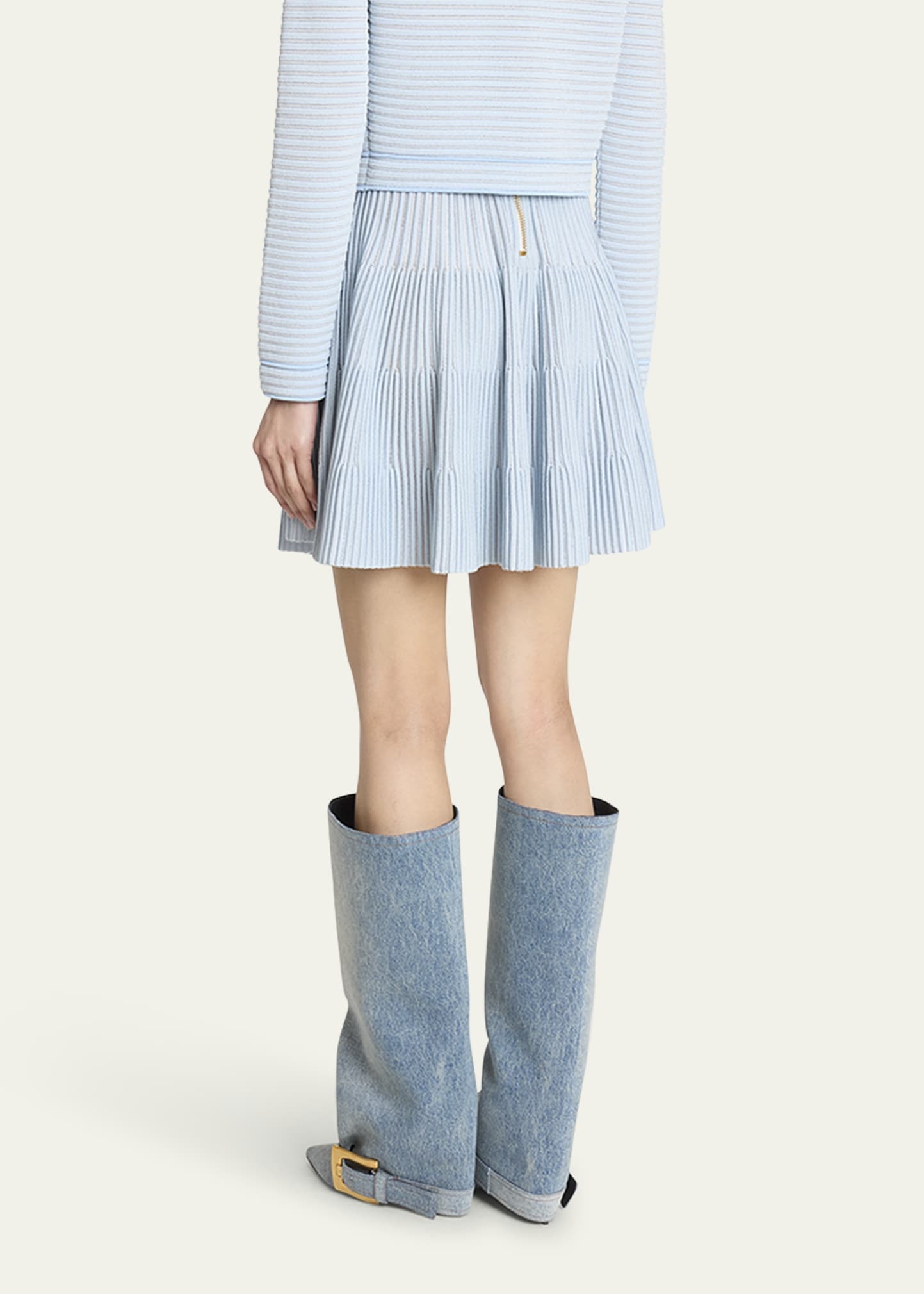 Pleated Knit Flare Mini Skirt - 3