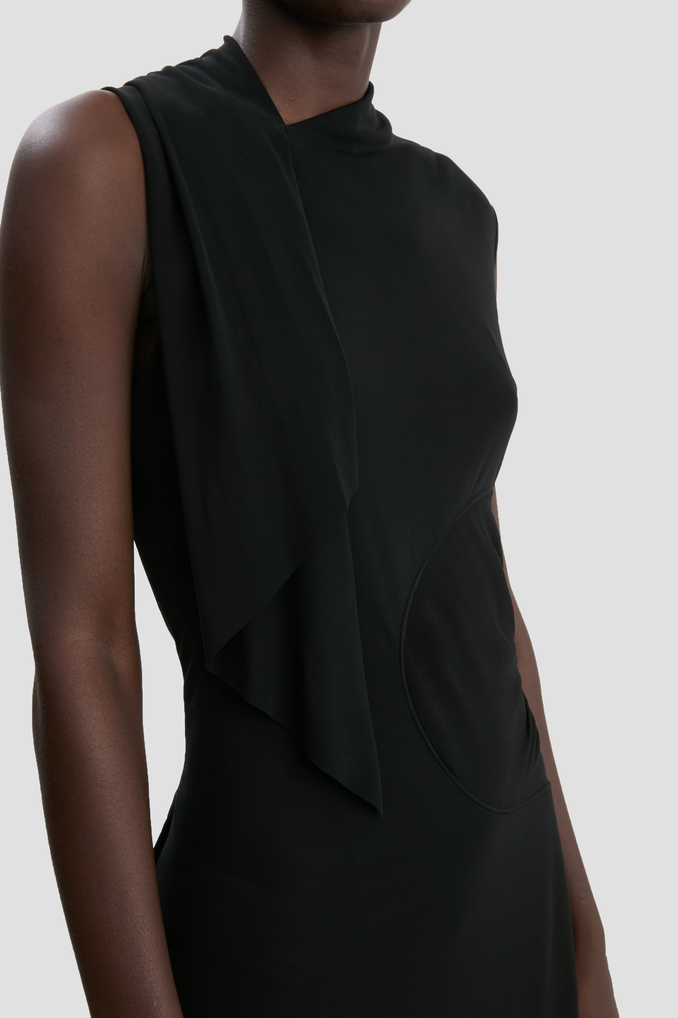 Sleeveless Draped Panel Dress In Black - 4