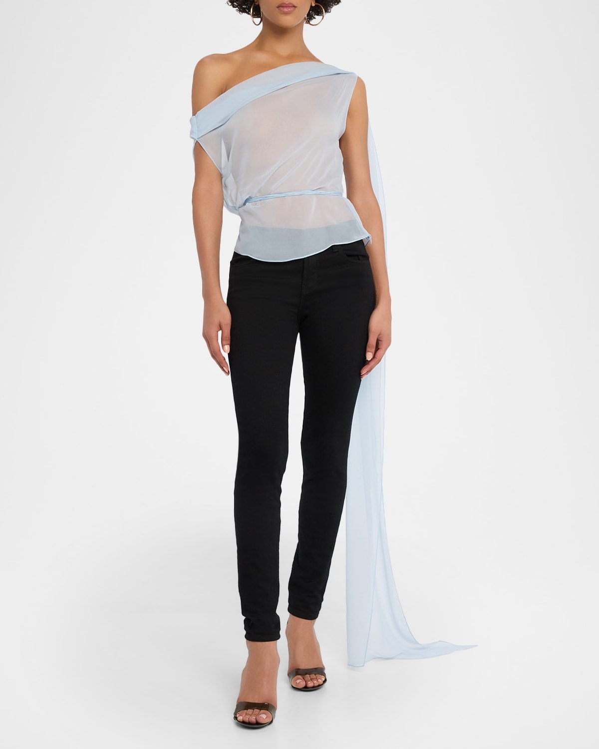 Off-The-Shoulder Drape Silk Chiffon Top - 2