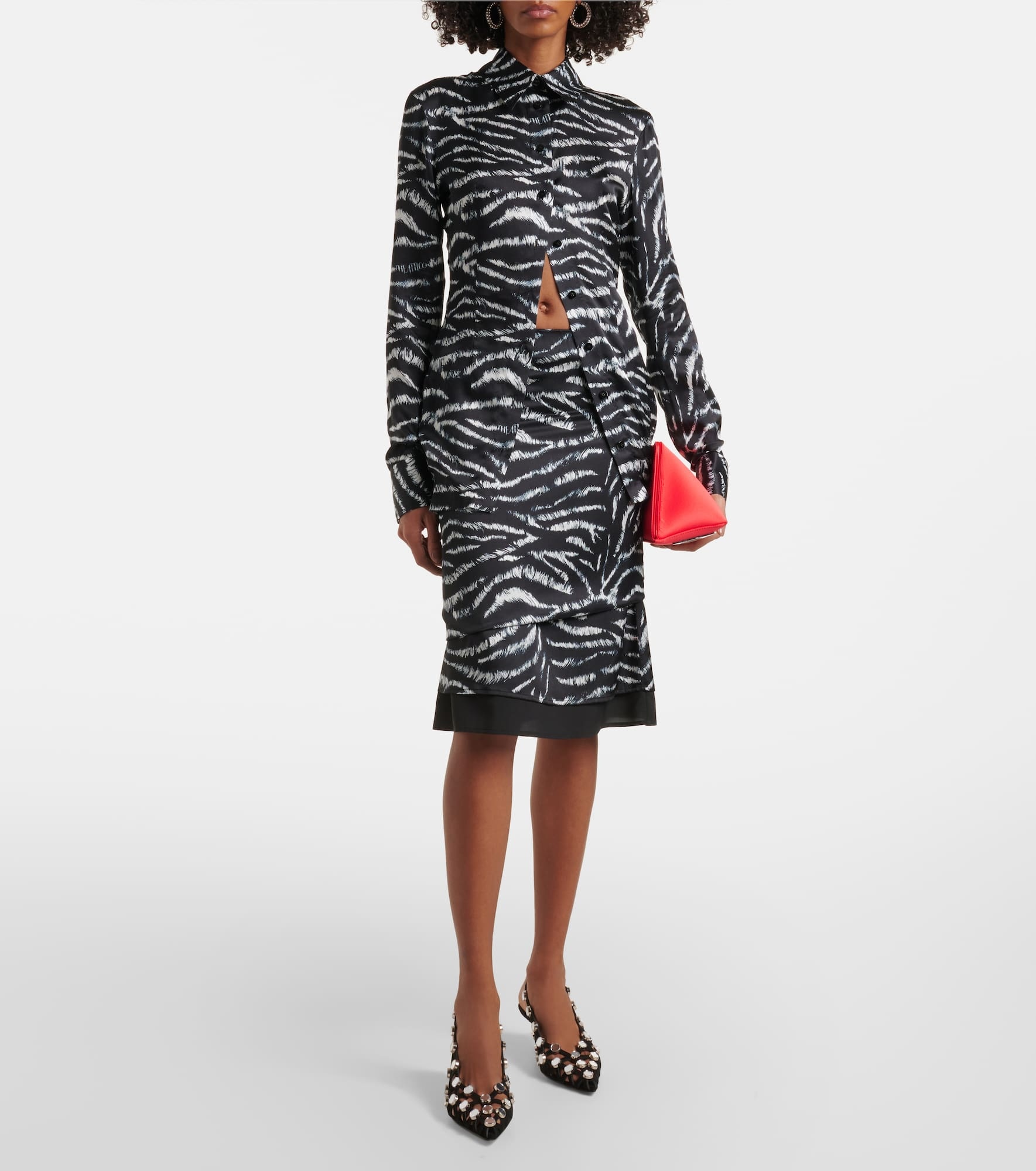 Zebra-print satin midi skirt - 2