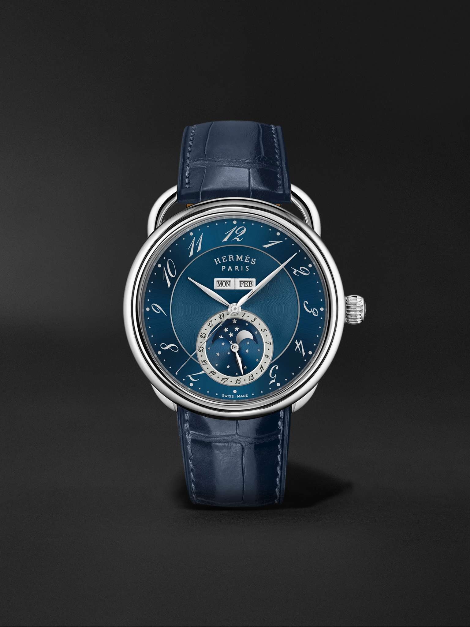 Arceau Grande Lune Automatic Moon-Phase 43mm Steel and Alligator Watch, Ref. No. 053222WW00 - 1