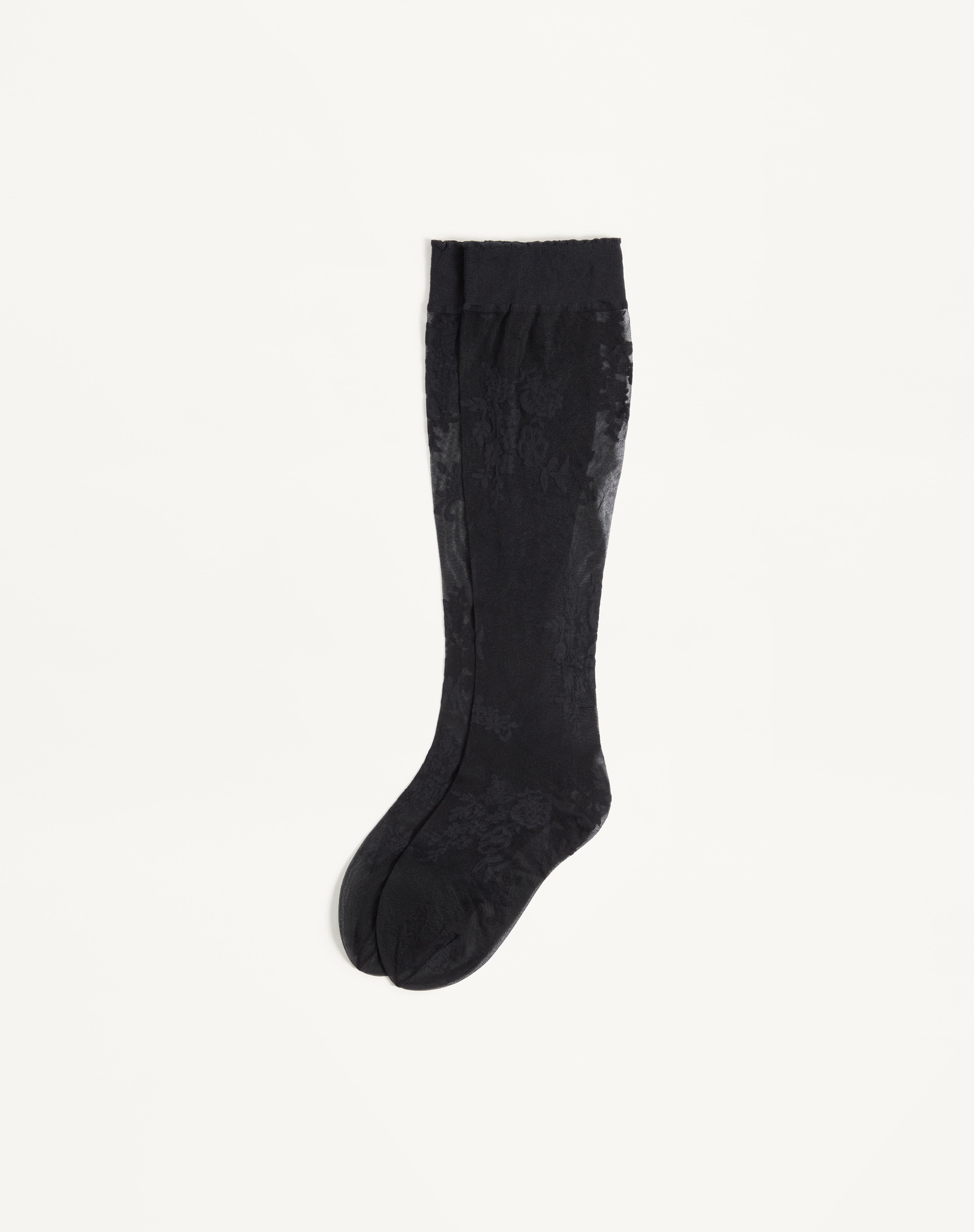 FLORAL LYCRA KNEE-HIGH SOCKS - 1