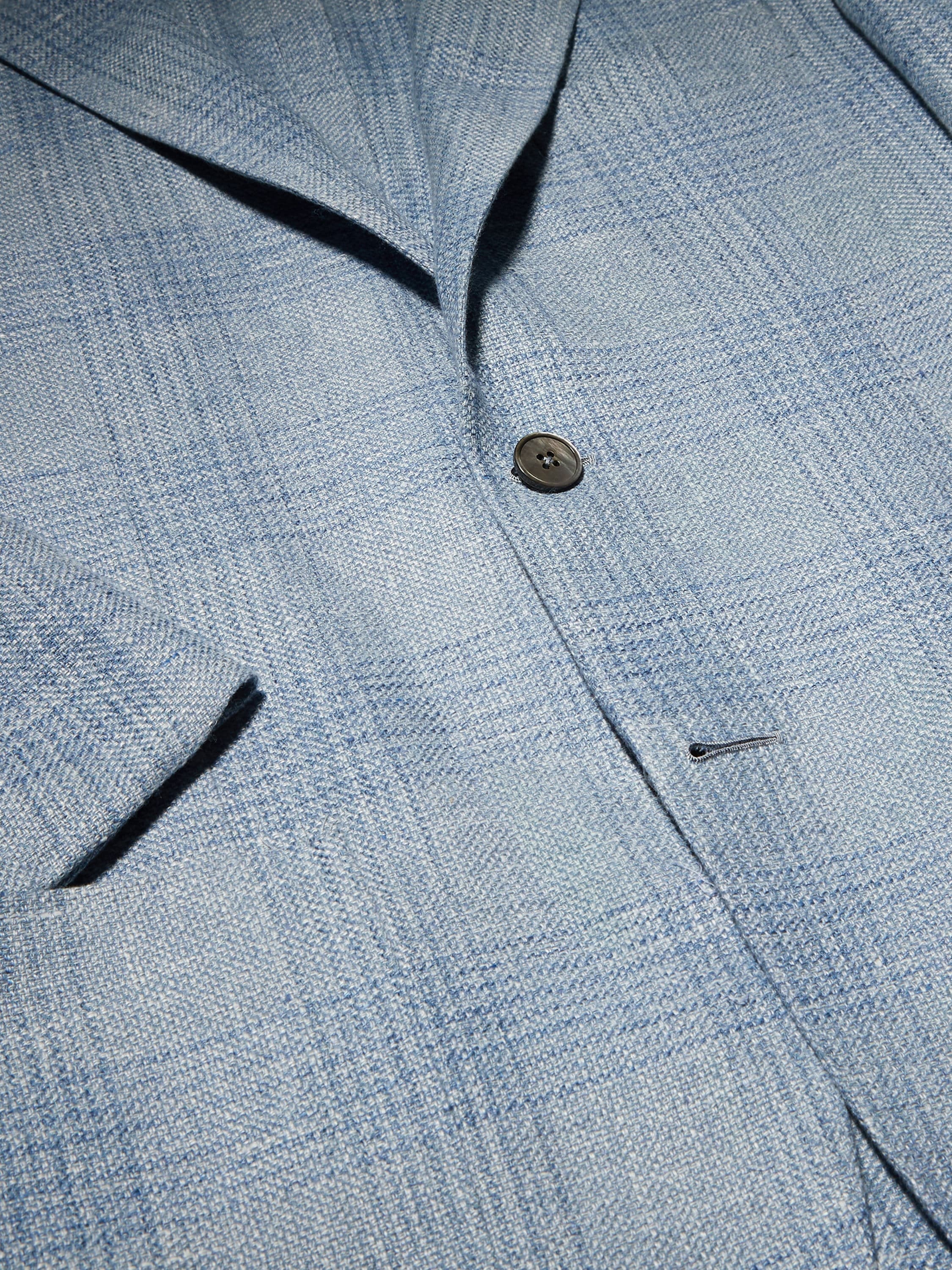 LIGHT BLUE AND BLUE CROSSOVER LINEN WOOL AND SILK JACKET - 3