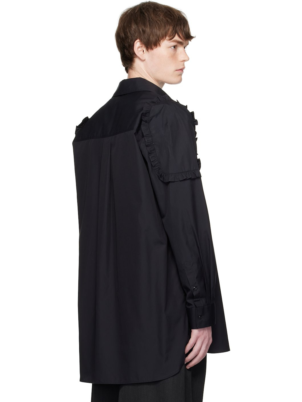 Black Ruffle Shoulder Patch Tunic Shirt - 3