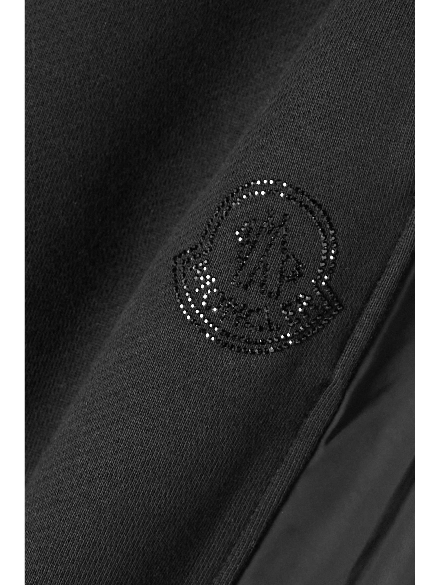 Embellished shell-trimmed cotton-jersey track pants Black - 4