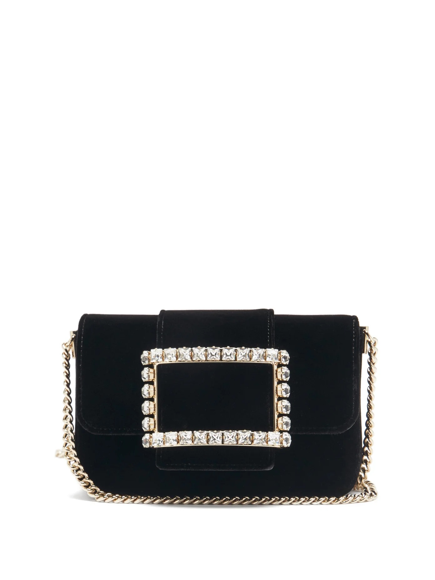 Très Vivier crystal-buckle velvet bag - 1